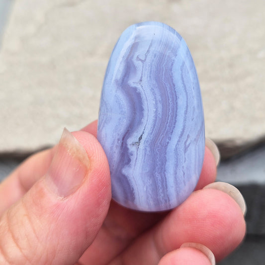 Blue Lace Agate Palm Stone - Polished Gemstone To Carry With You