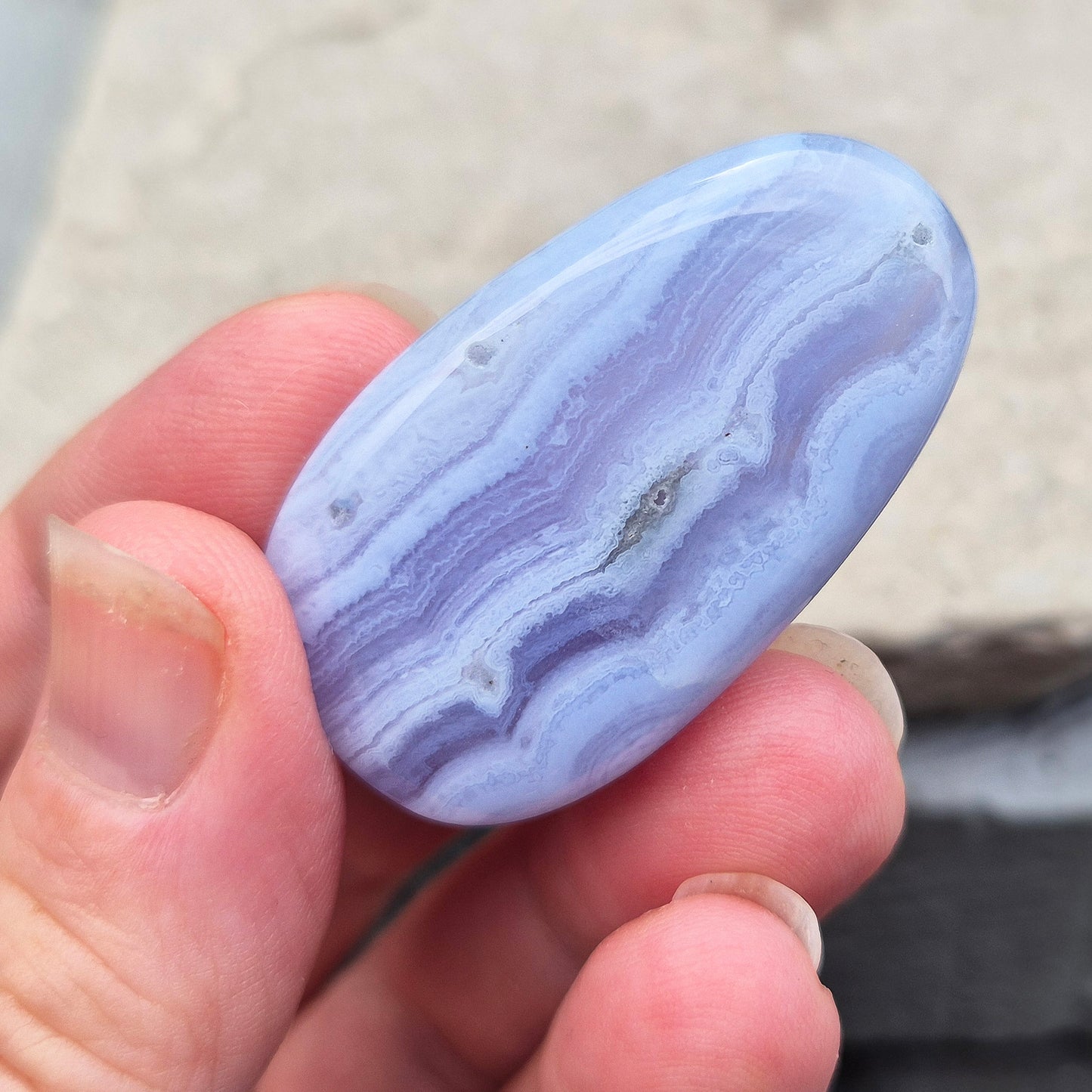 Blue Lace Agate Palm Stone - Polished Gemstone To Carry With You