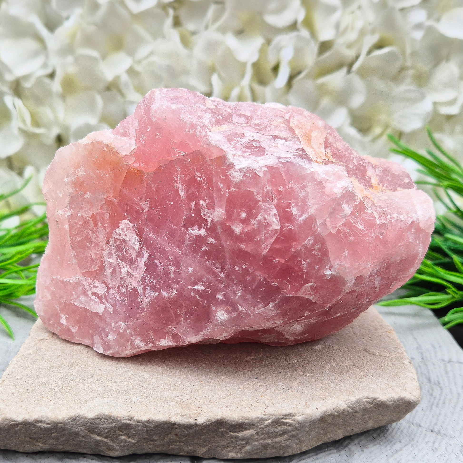 Natural Rose Quartz crystal from Namibia. Gentle stone of love that brings calm, emotional support, balance, and unconditional self-love. 