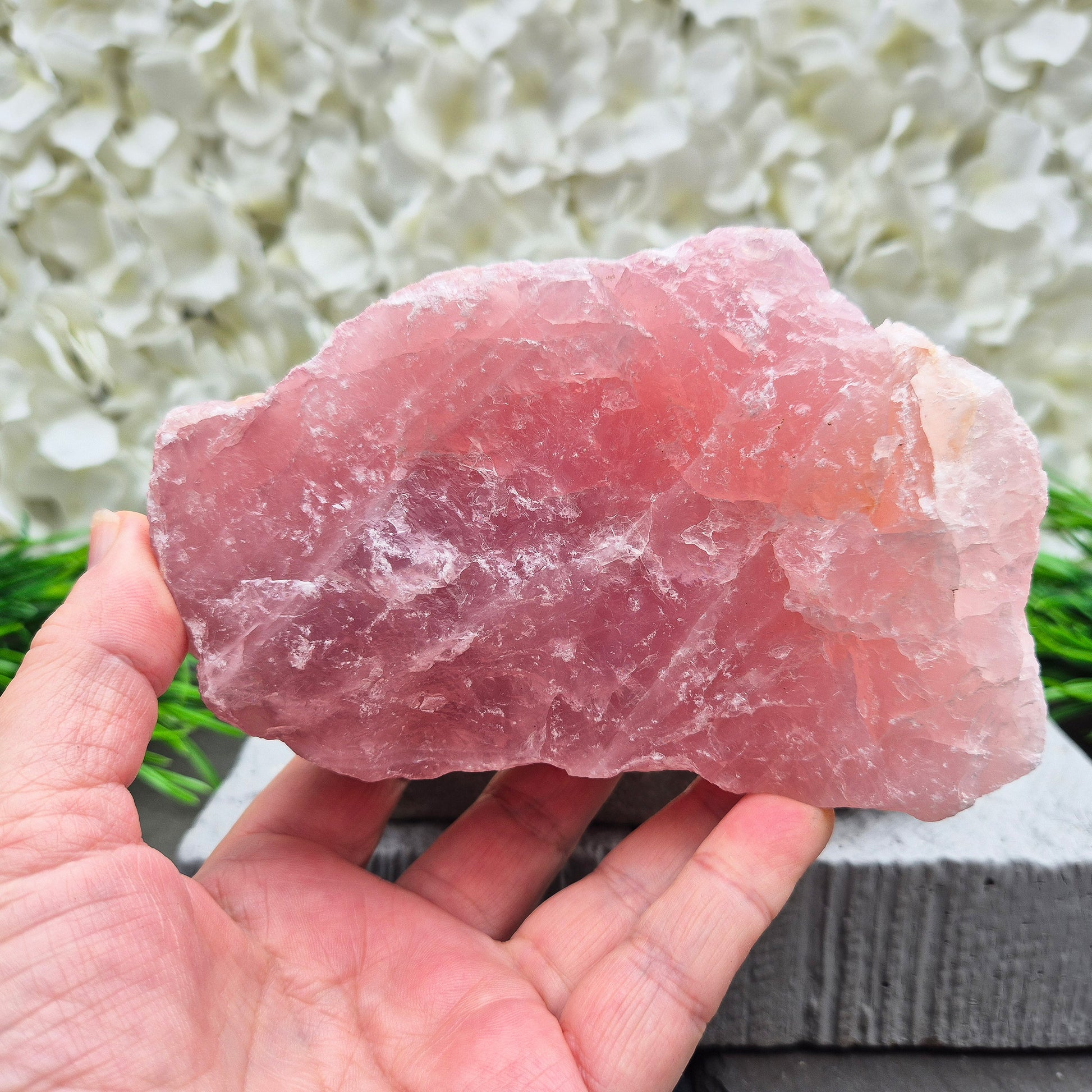 Natural Rose Quartz crystal from Namibia. Gentle stone of love that brings calm, emotional support, balance, and unconditional self-love. 