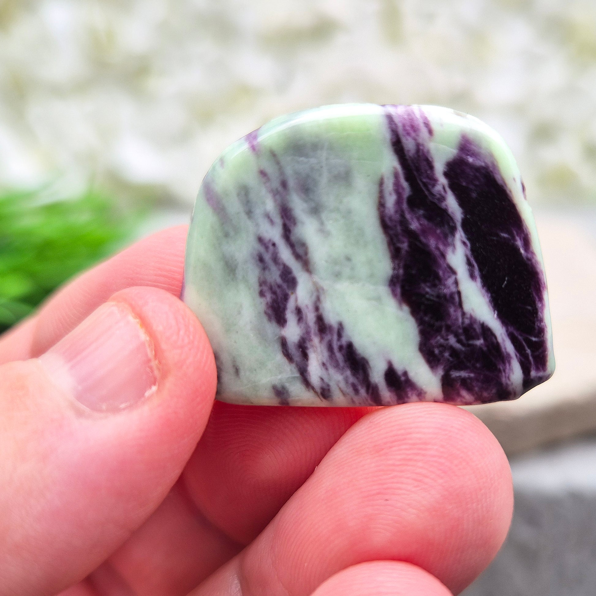 Rare Kammererite crystal slice with soothing purple tones. A unique collector’s stone for clarity, meditation, and spiritual growth.