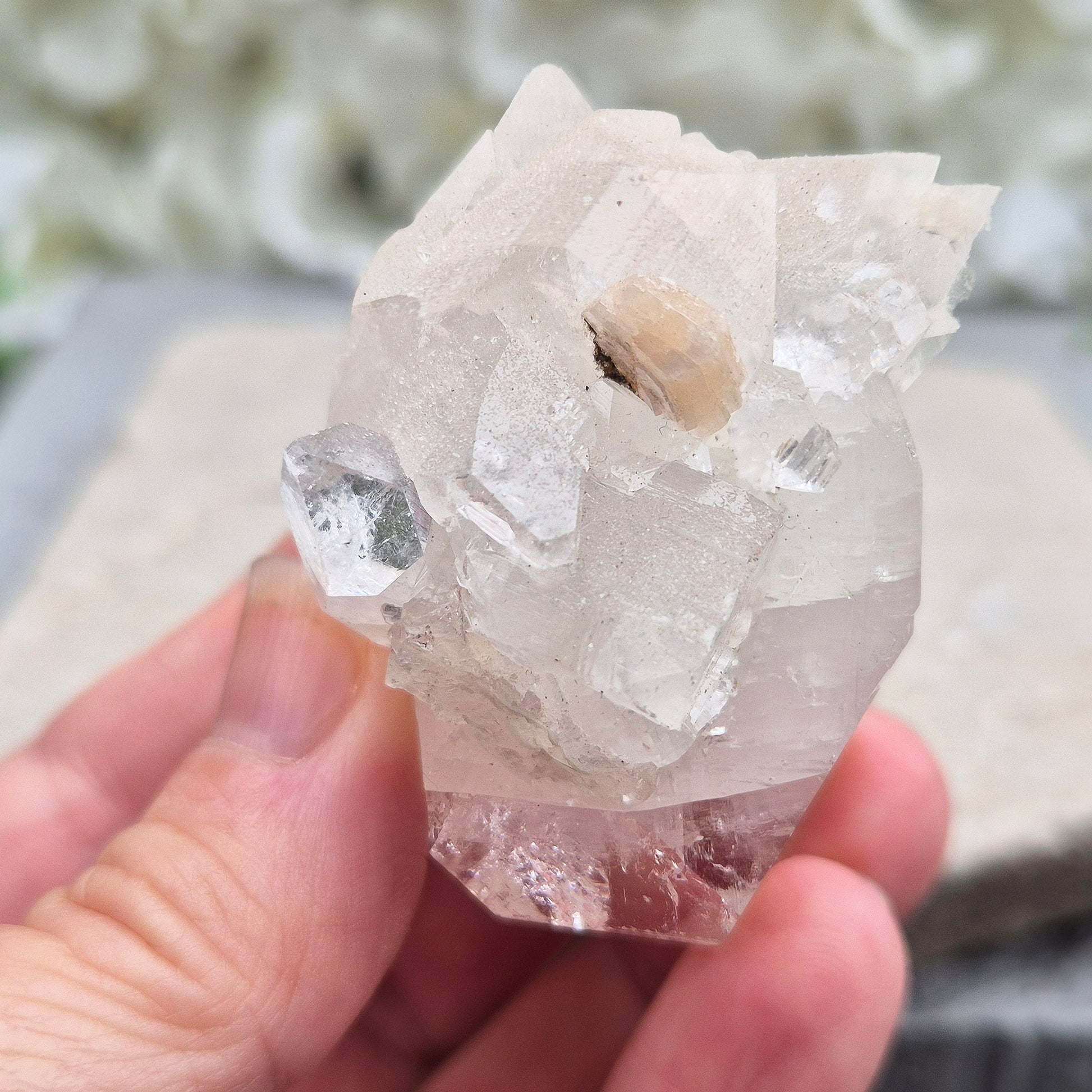 Natural Apophyllite crystal for spiritual growth and gentle energy balancing. Perfect for meditation, crystal grids, or display in your space.