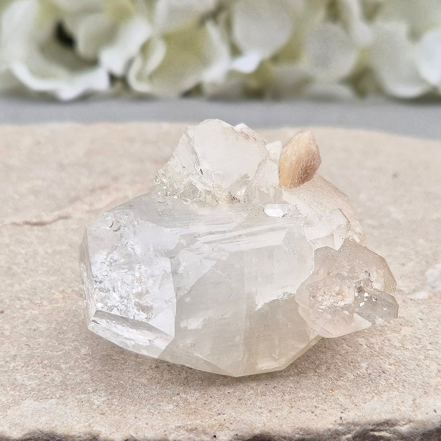 Apophyllite Crystal Cluster with Stilbite