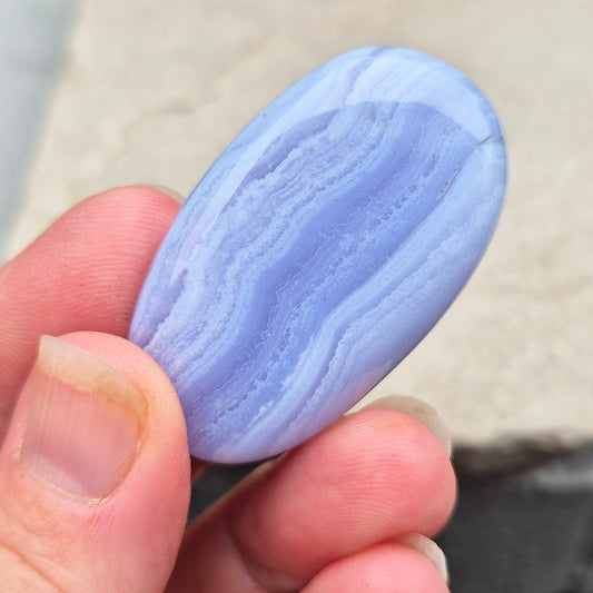 Blue Lace Agate Crystal Palm Stone - Polished Gemstone To Carry With You