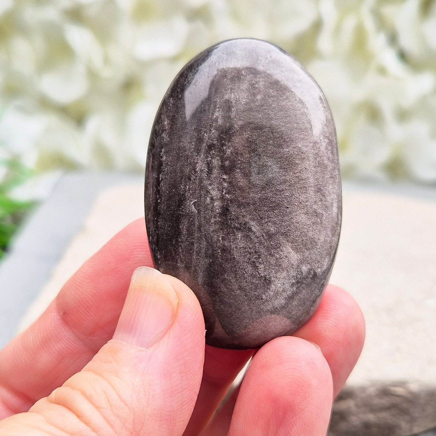 Grounding and protective Silver Sheen Obsidian crystal that enhances self-awareness, inner strength, and emotional balance.