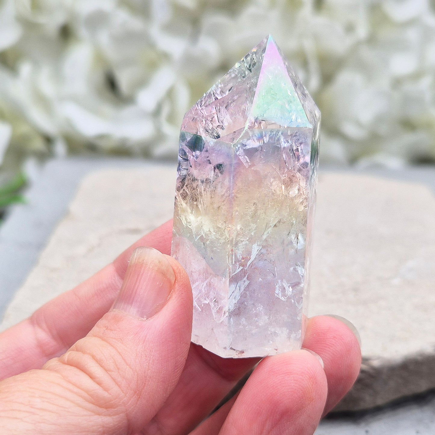 Aura Fire and Ice Quartz ‘Unicorn Horn’ Standing Point, High Vibration Angelic Energy Crystal