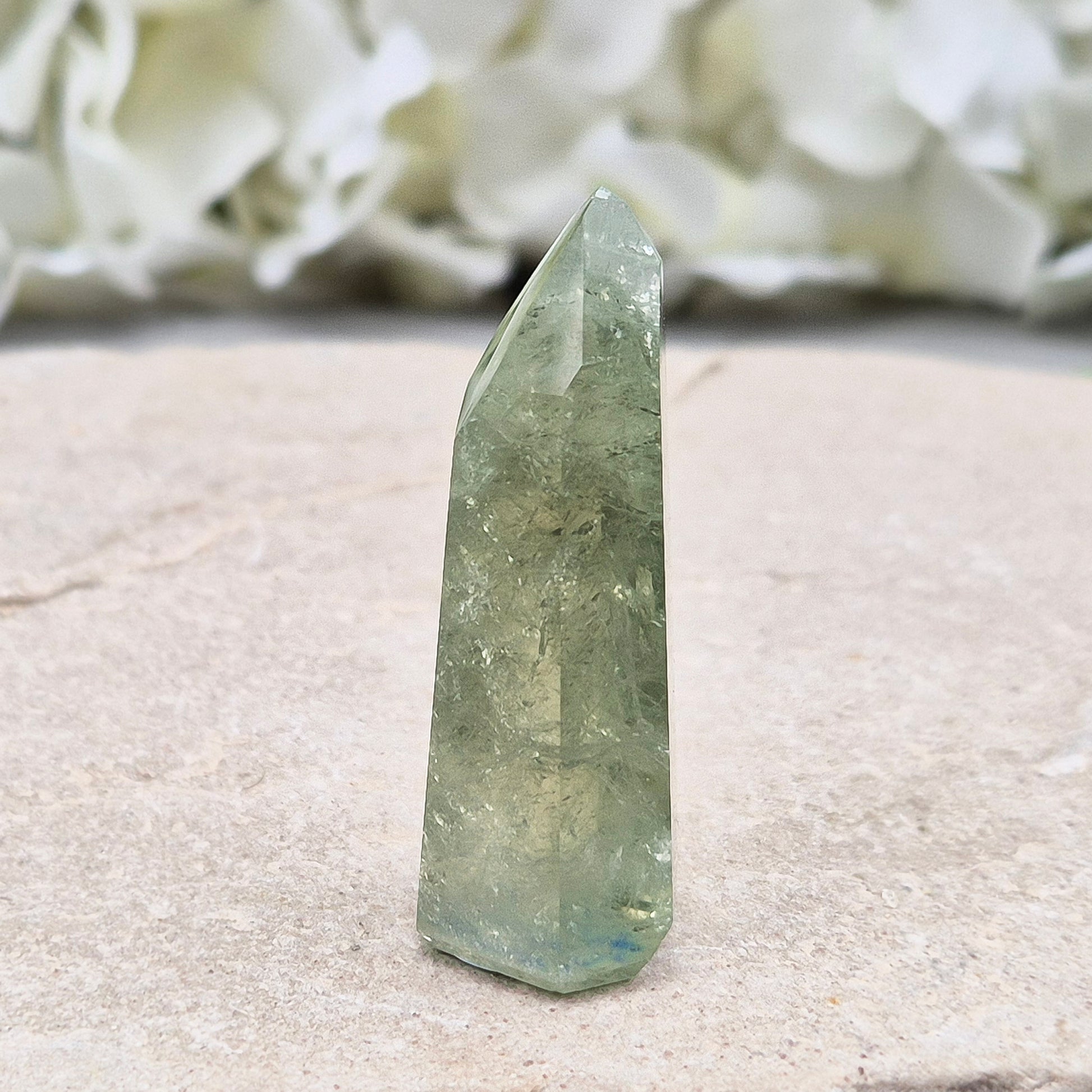 AAA Grade Prasiolite Point – Premium green quartz with soothing, heart-based energy. Supports emotional renewal, balance, and a calm, loving connection within.