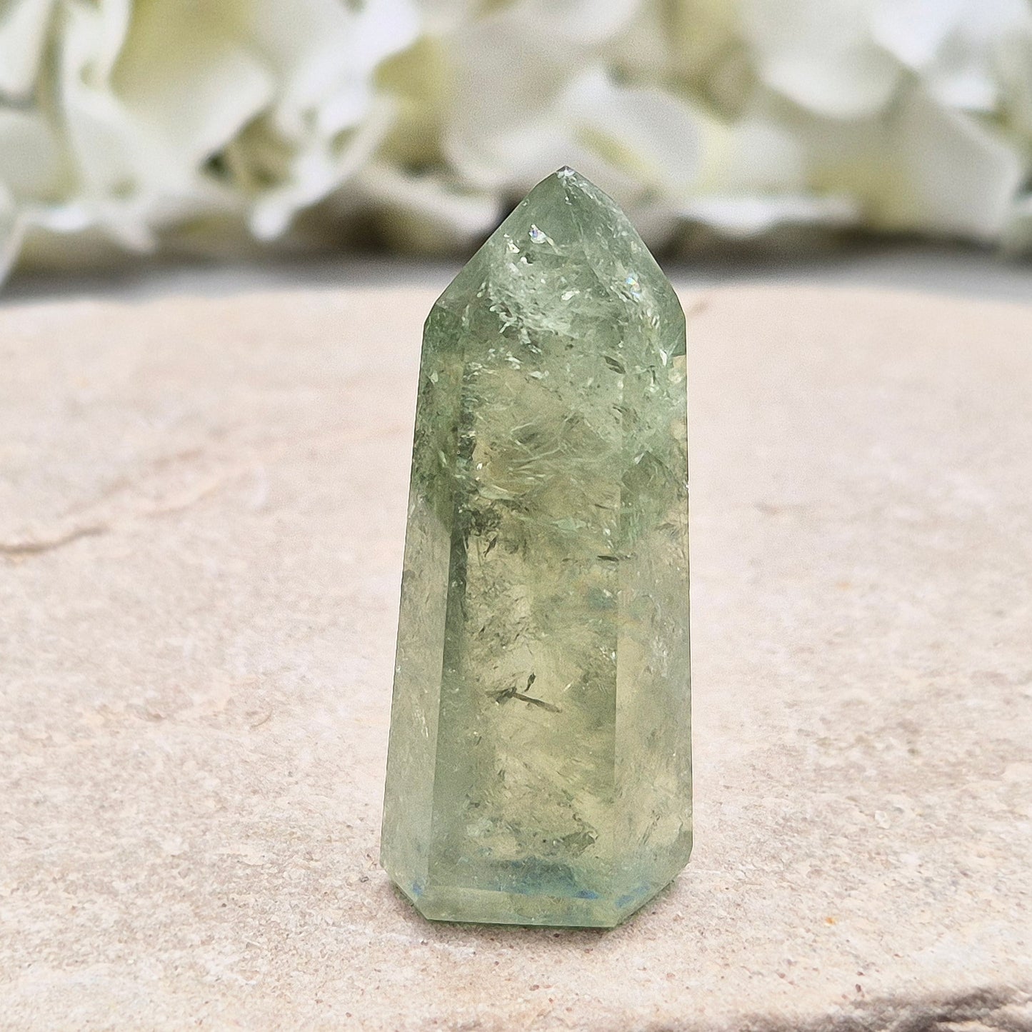 AAA Grade Prasiolite Point – Premium green quartz with soothing, heart-based energy. Supports emotional renewal, balance, and a calm, loving connection within.