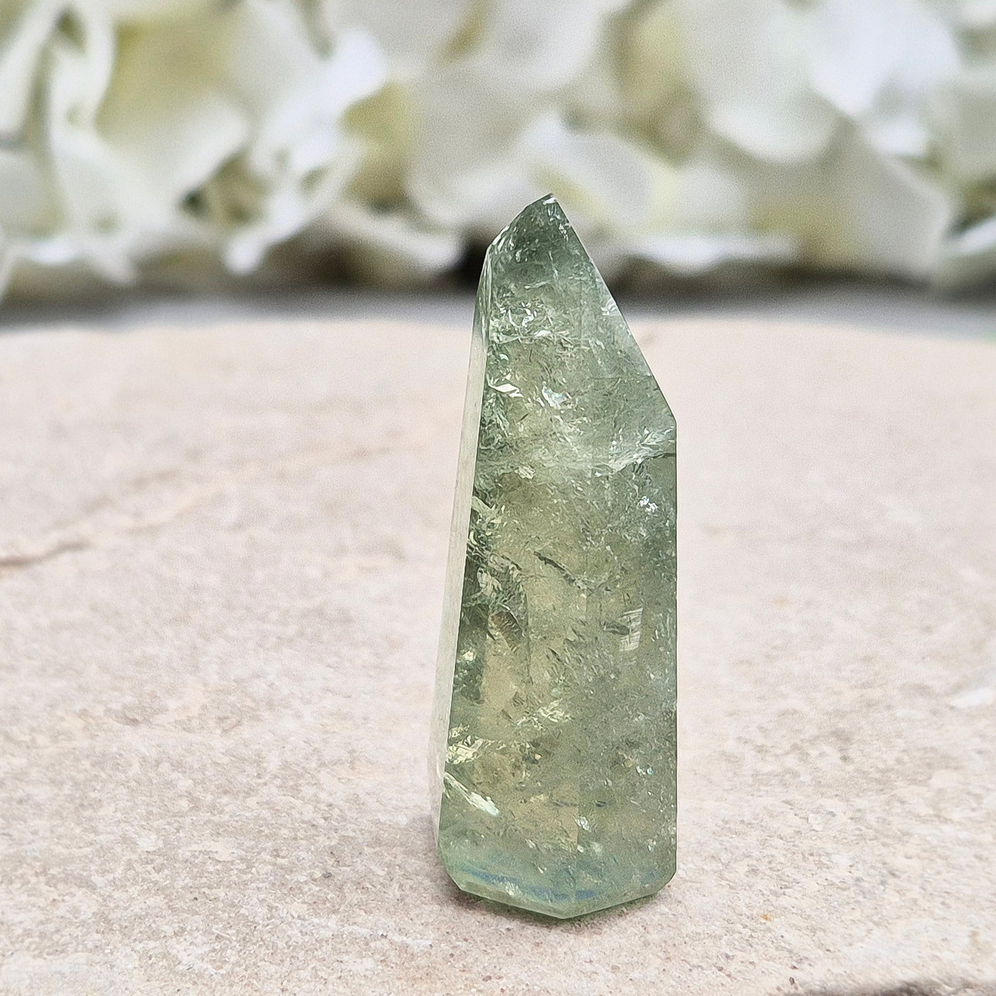 AAA Grade Prasiolite Point – Premium green quartz with soothing, heart-based energy. Supports emotional renewal, balance, and a calm, loving connection within.