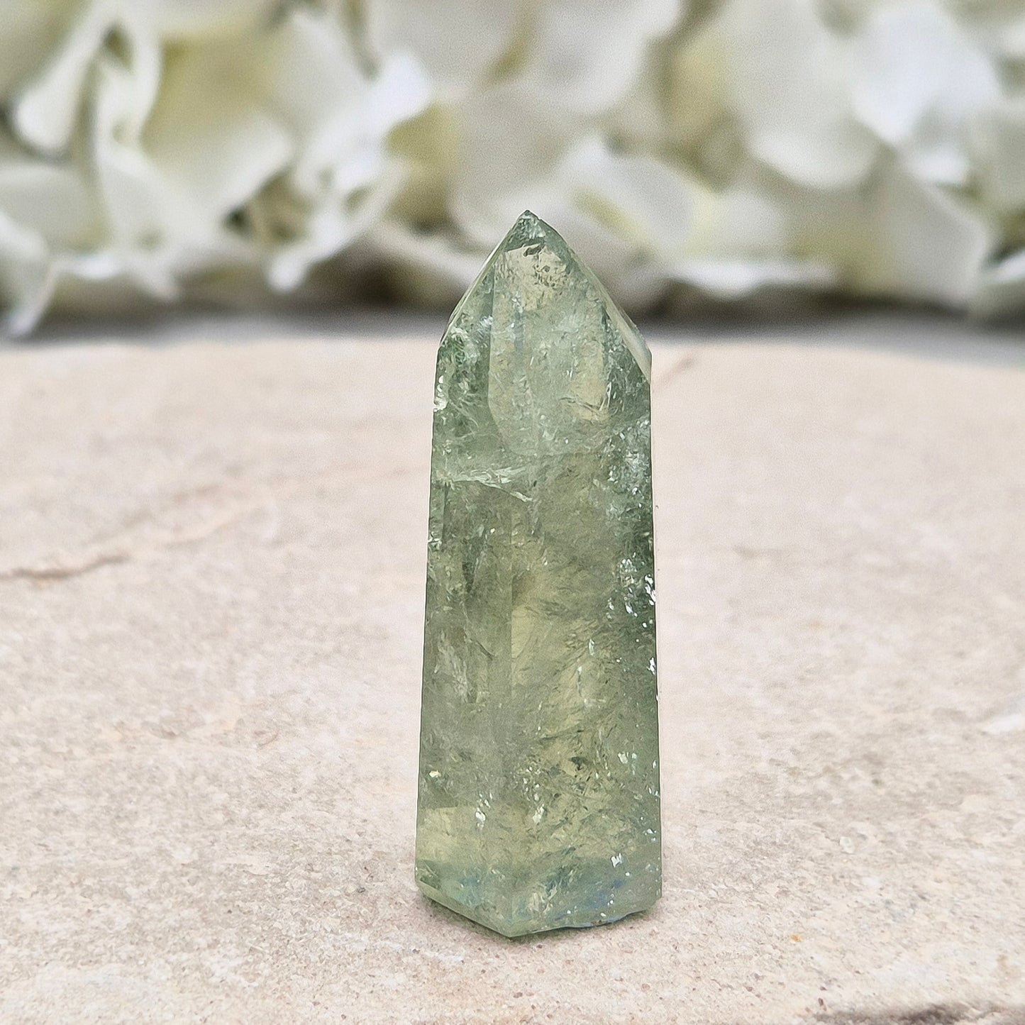 Prasiolite Polished Crystal Standing Point, AAA grade