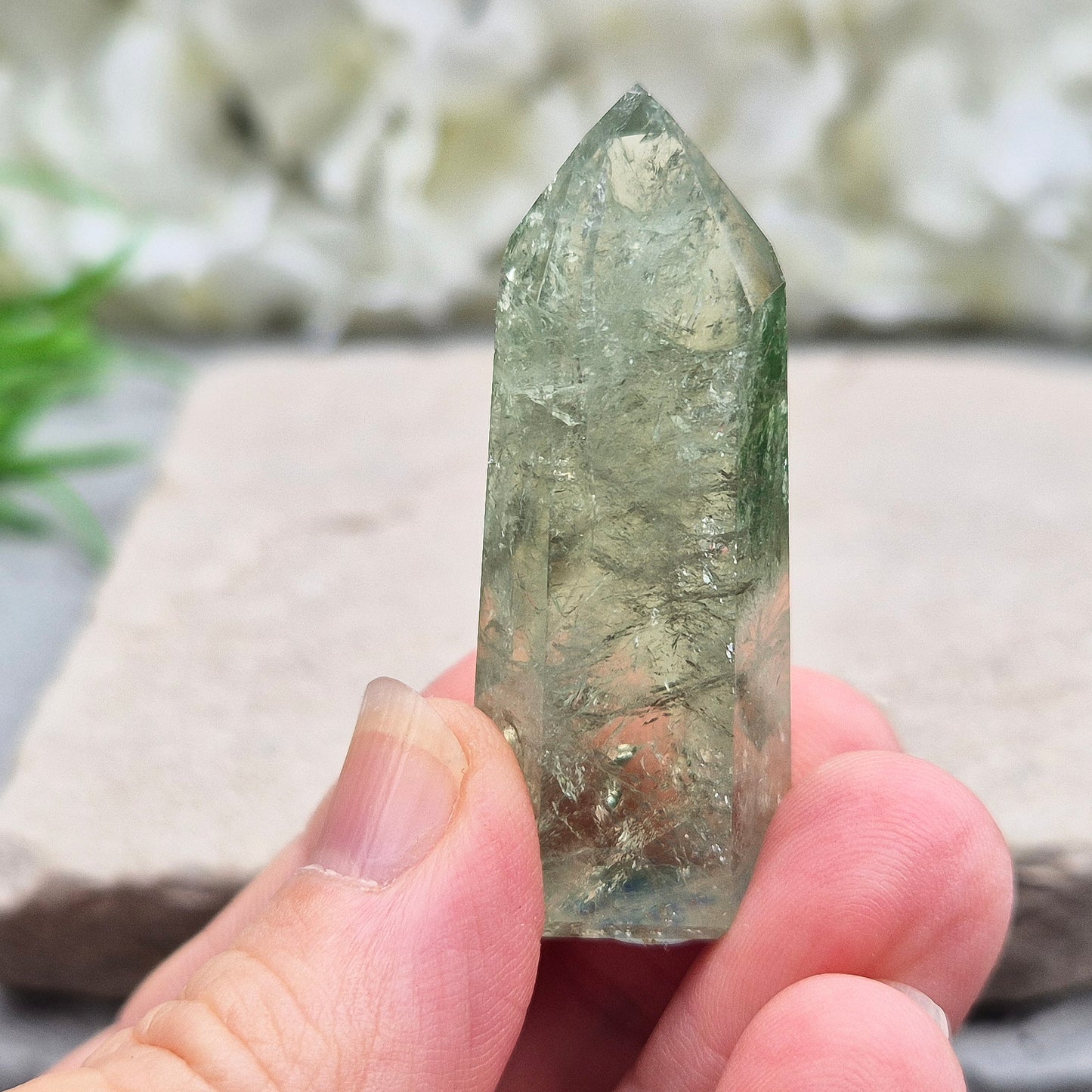 Prasiolite Polished Crystal Standing Point, AAA grade