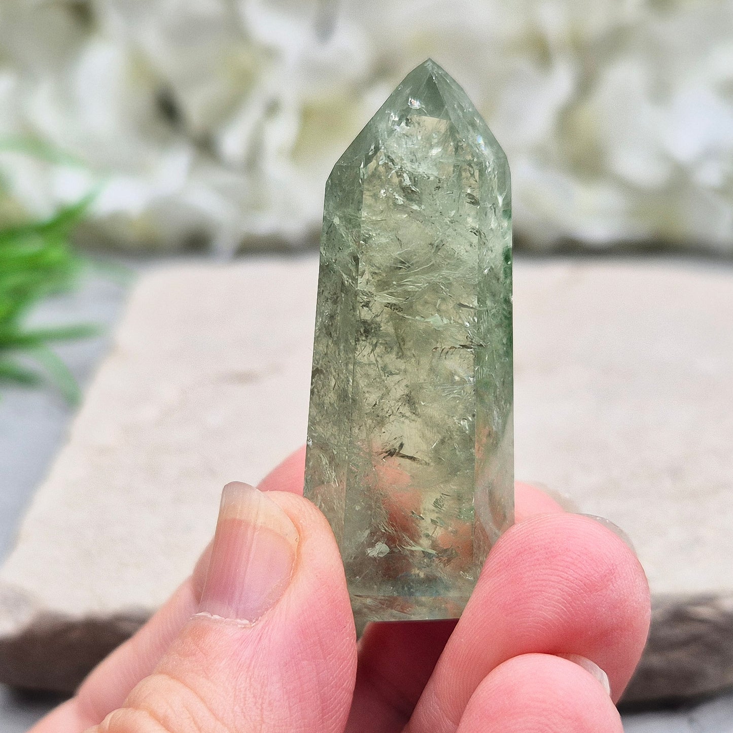 Prasiolite Polished Crystal Standing Point, AAA grade