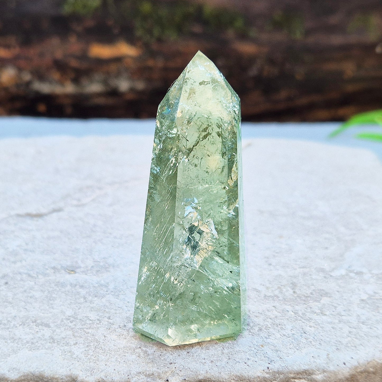Prasiolite Crystal Point – a gentle green quartz for emotional balance, renewal, and heart healing. Perfect for calm energy, focus, and spiritual growth.