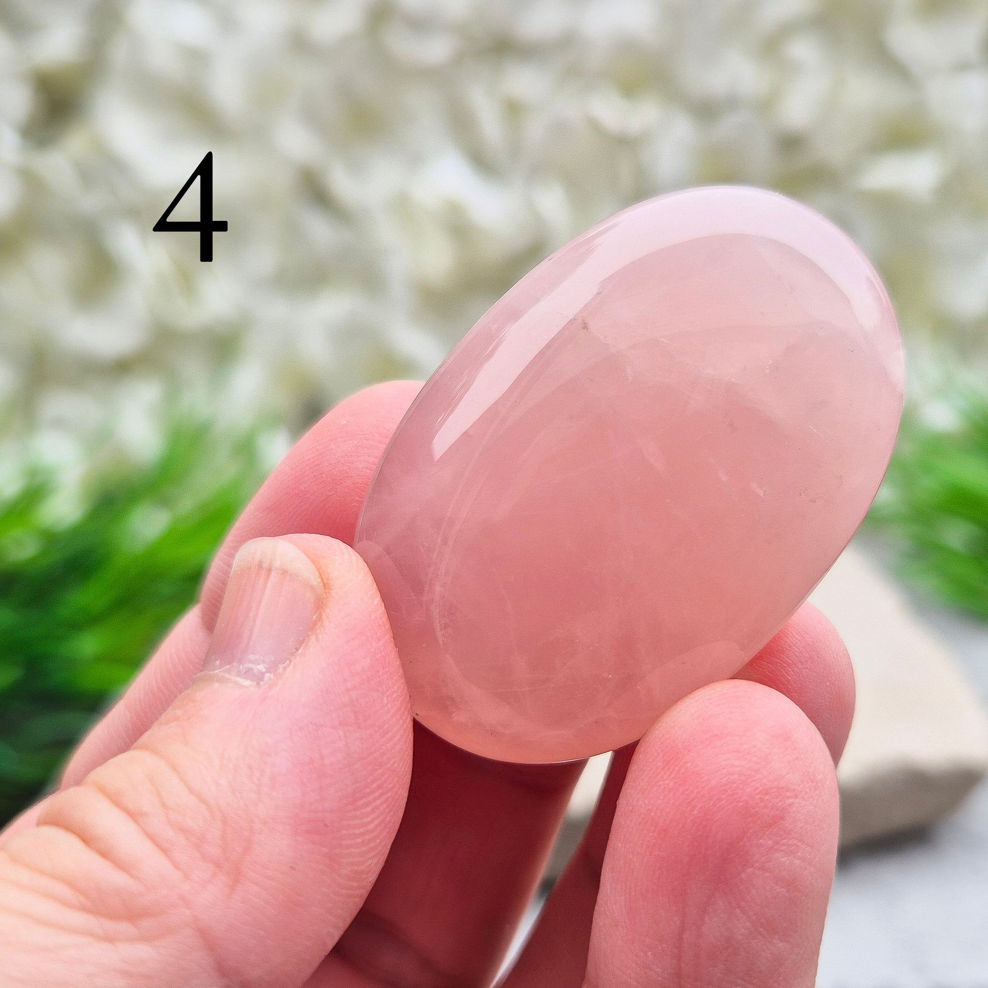 Smooth Rose Quartz palm stone for love, comfort, and emotional healing. Easy to hold, perfect for meditation, stress relief, and gentle heart energy. 