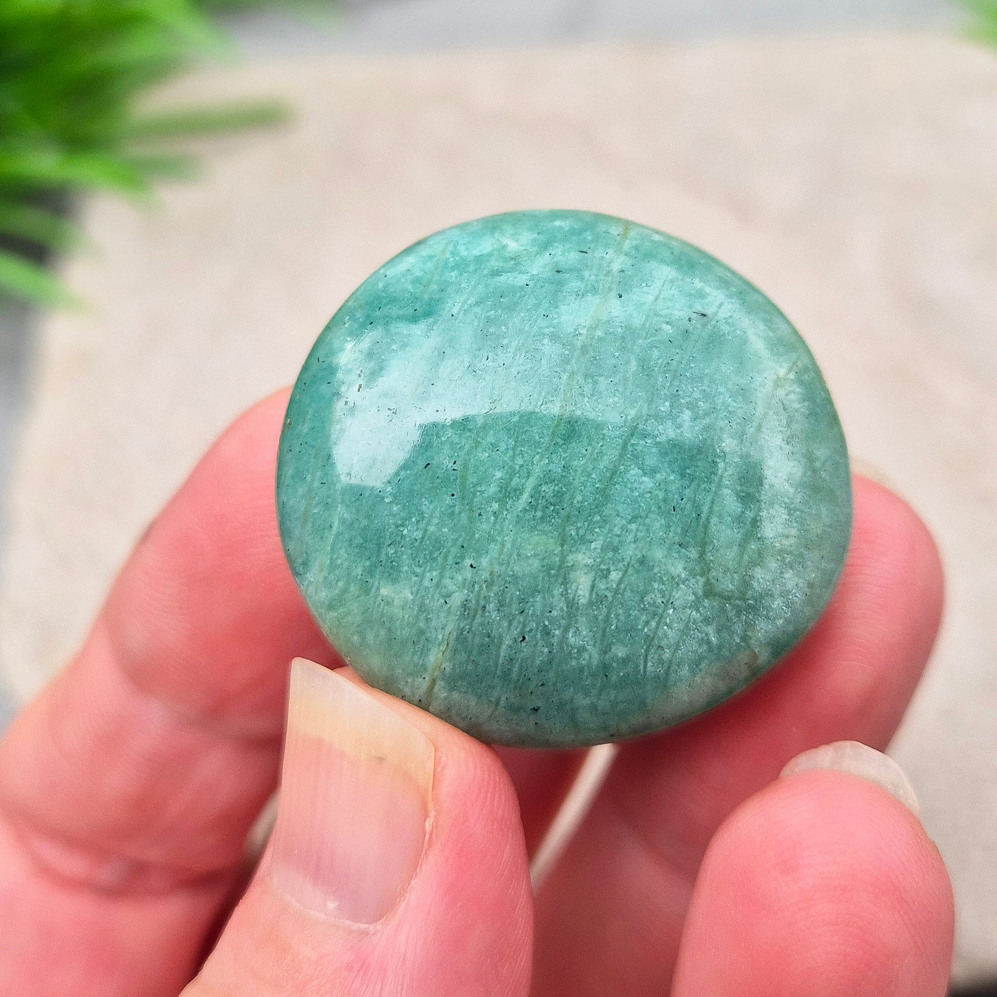 Polished Amazonite galets with calming, balanced energy. Ideal for easing stress, open communication, and supportive everyday use.