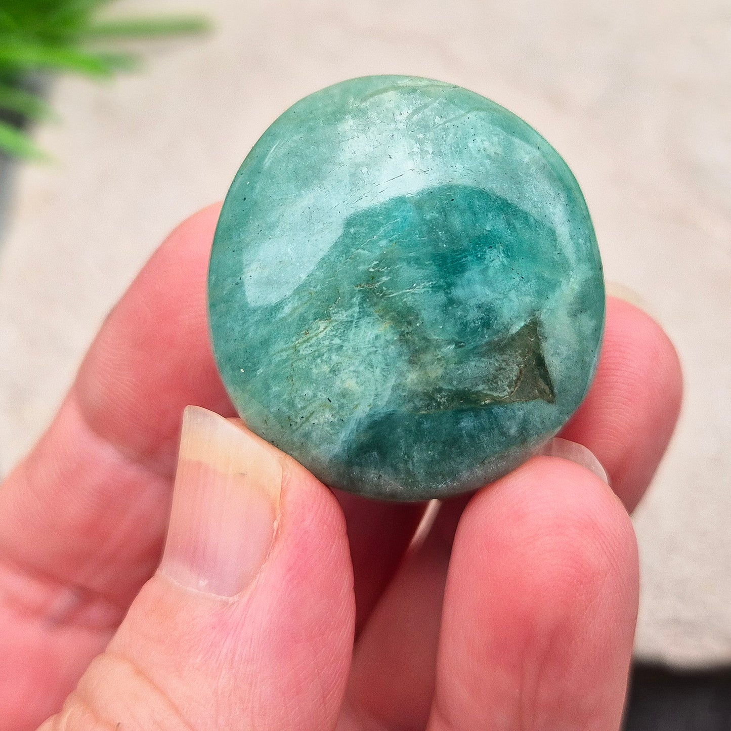 Polished Amazonite galets with calming, balanced energy. Ideal for easing stress, open communication, and supportive everyday use.