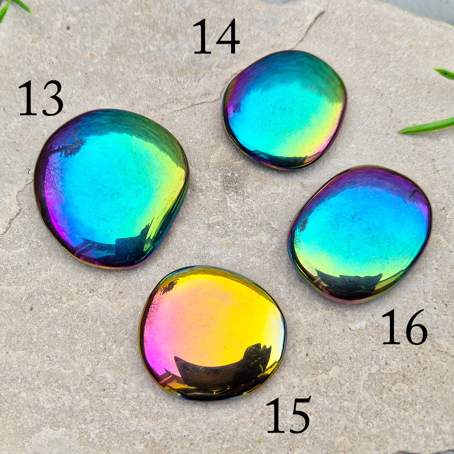 Titanium Aura Obsidian Palm Stone, Rainbow Aura Crystal Gemstone