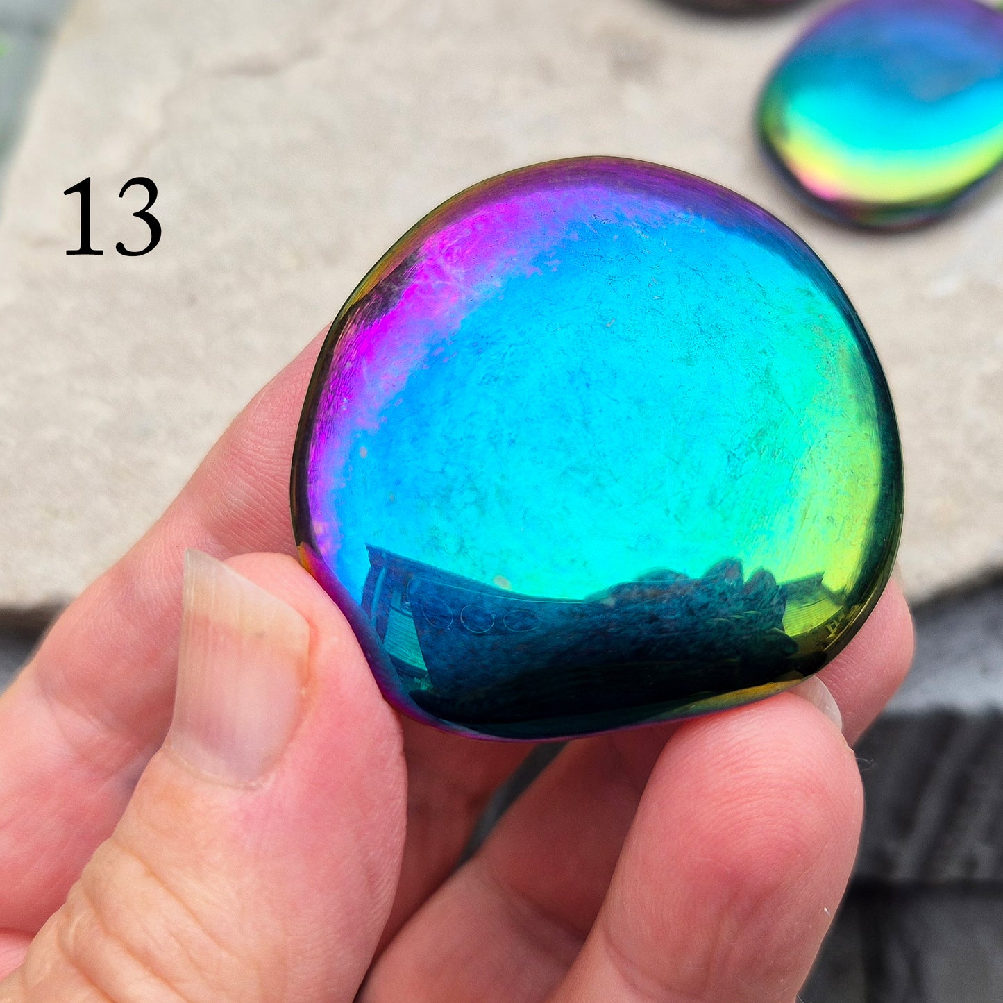 Titanium Aura Obsidian Palm Stone, Rainbow Aura Crystal Gemstone