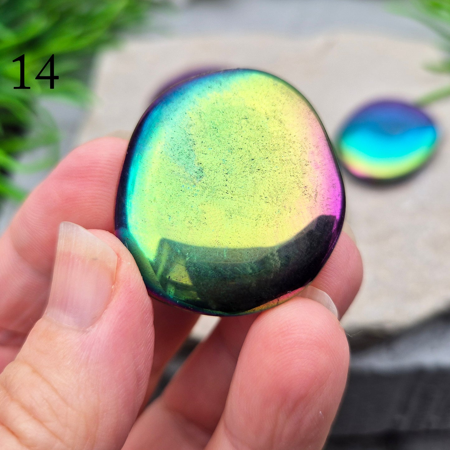 Titanium Aura Obsidian Palm Stone, Rainbow Aura Crystal Gemstone