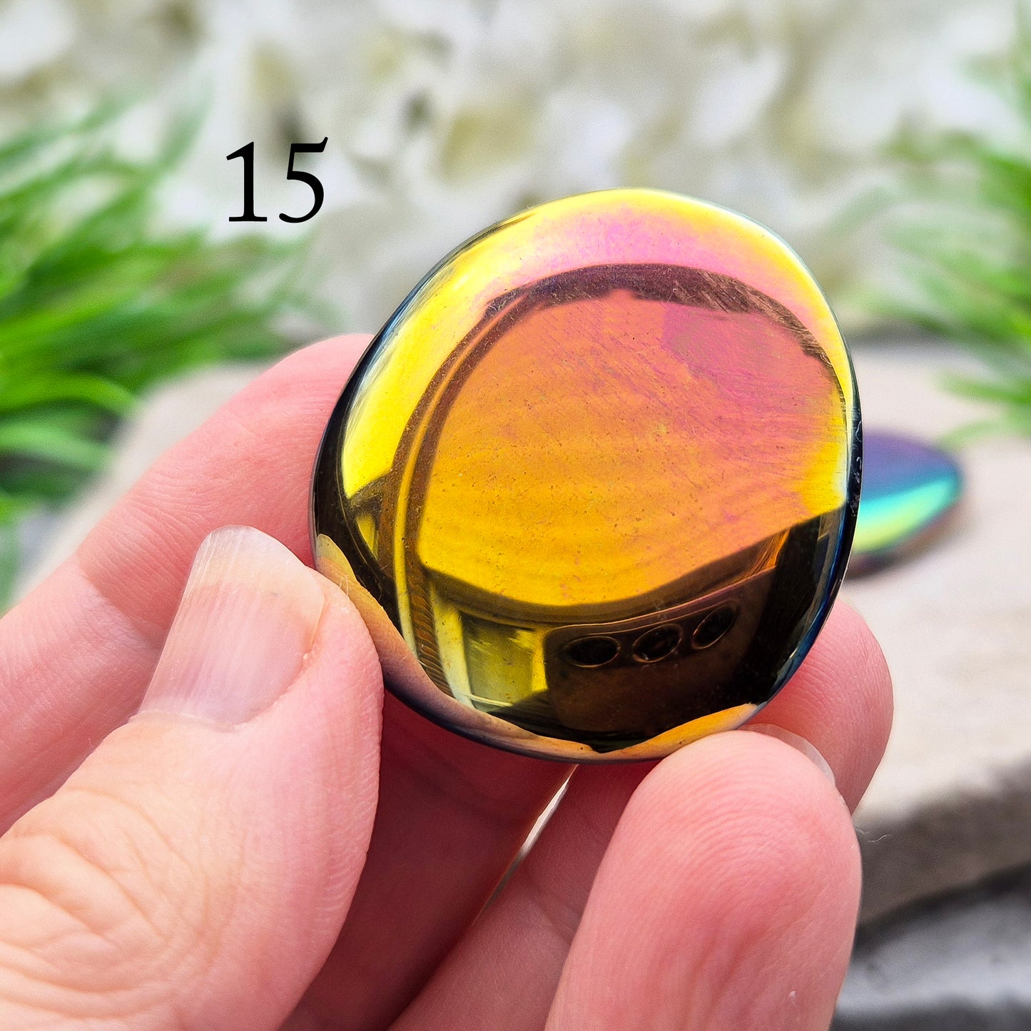 Titanium Aura Obsidian Palm Stone, Rainbow Aura Crystal Gemstone