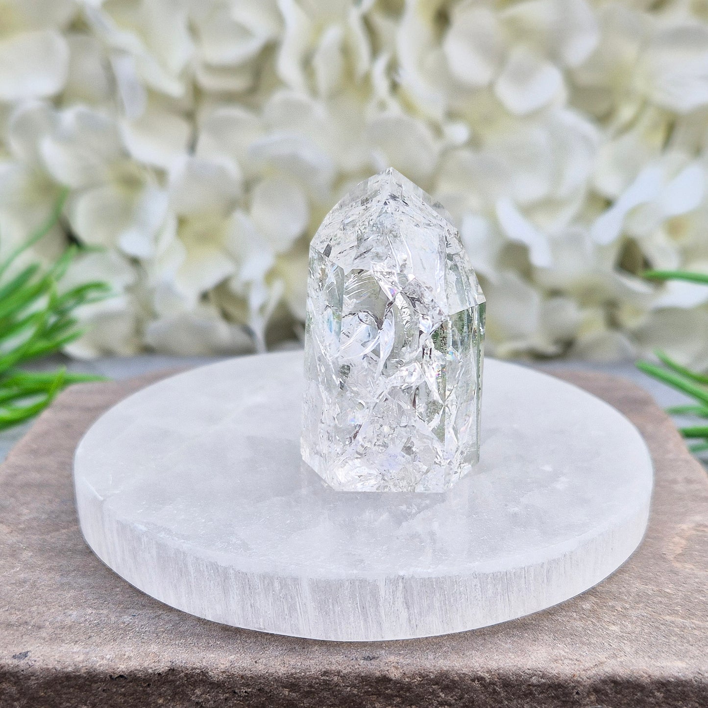 Polished Selenite charging plate that clears heavy energy and recharges your crystals. Ideal for daily cleansing.