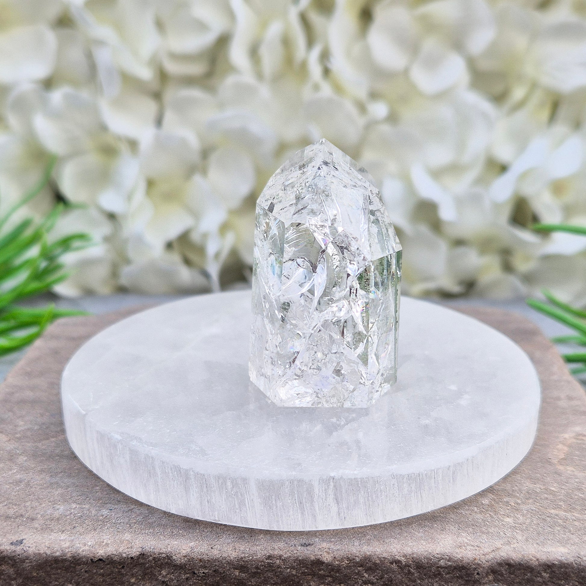 Polished Selenite charging plate that clears heavy energy and recharges your crystals. Ideal for daily cleansing.