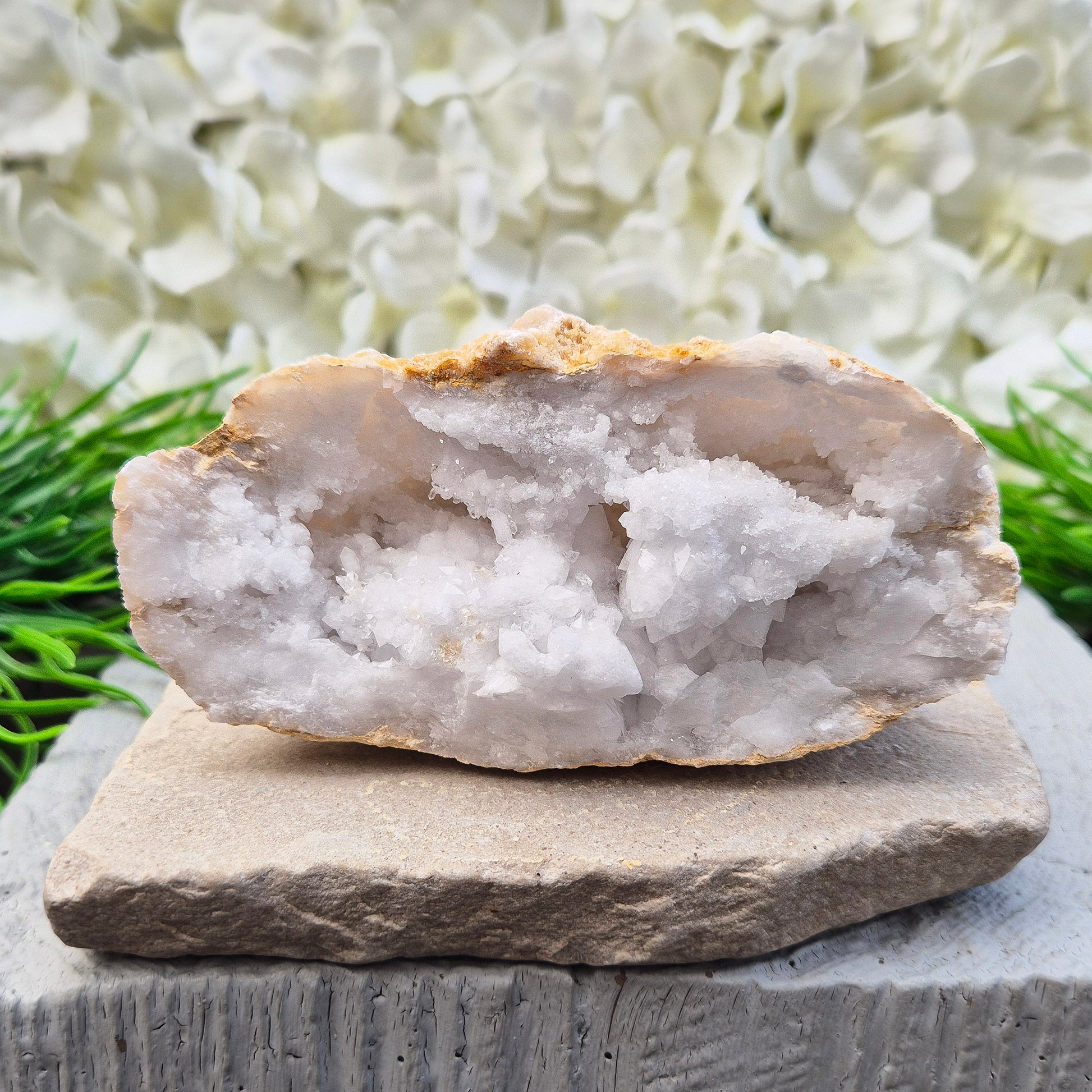 Beautiful quartz geode pair with a gentle, room-settling energy. Perfect for peaceful décor, spiritual spaces, and meaningful crystal gifts.