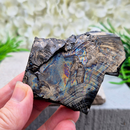 Colombian Shungite – uncommon carbon-based stone with natural rainbow flashes. Strong grounding and protective energy for home, work or meditation.