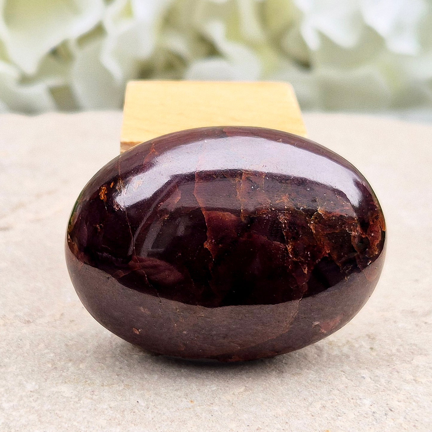 Star Garnet Crystal Palm Stone – Rare & Beautiful Asterism (Four-ray star)