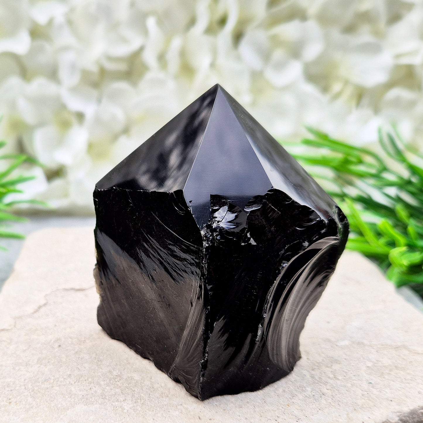 Grounding Black Obsidian standing point from Mexico. A strong, protective stone for focus, meditation, energy work, or display in your space.