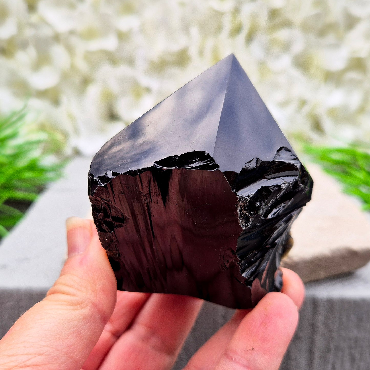 Grounding Black Obsidian standing point from Mexico. A strong, protective stone for focus, meditation, energy work, or display in your space.