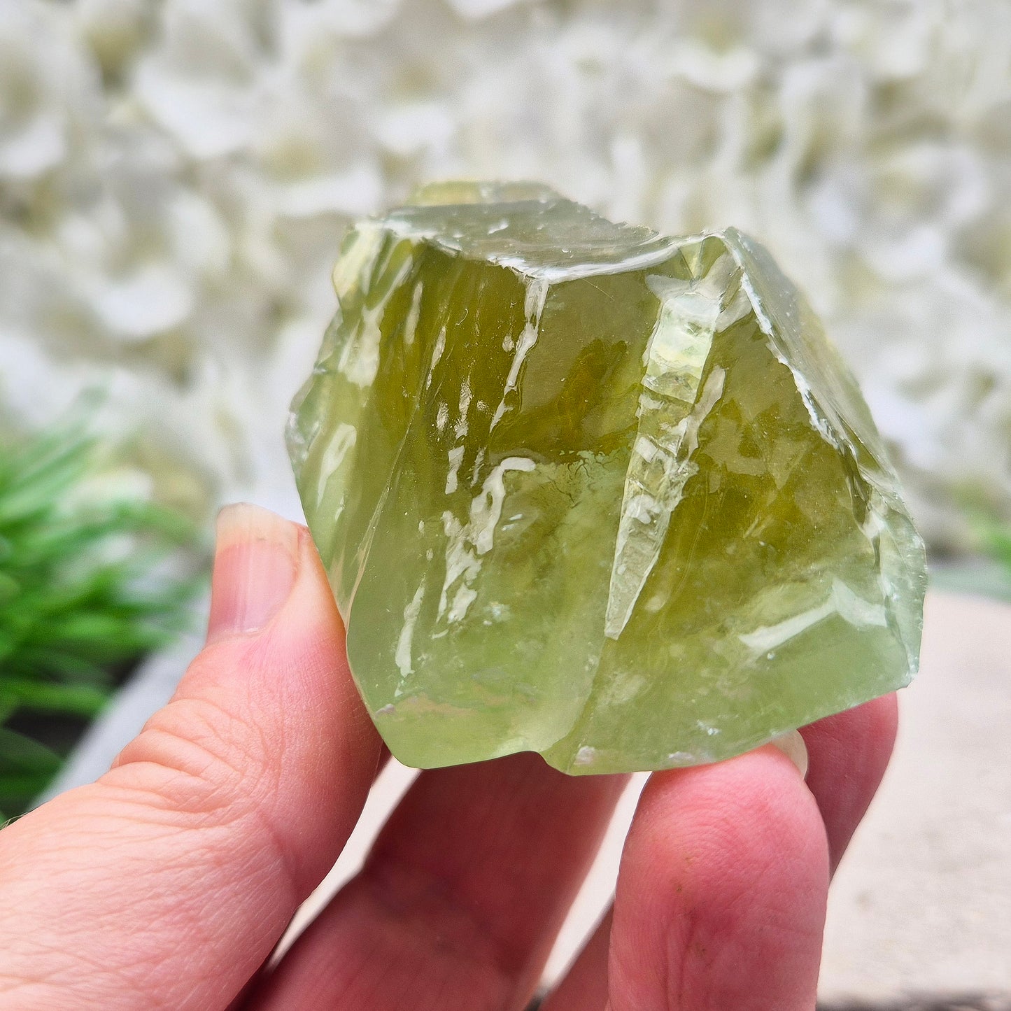 Green Calcite Crystal, Natural Gemstone, 33 to 35