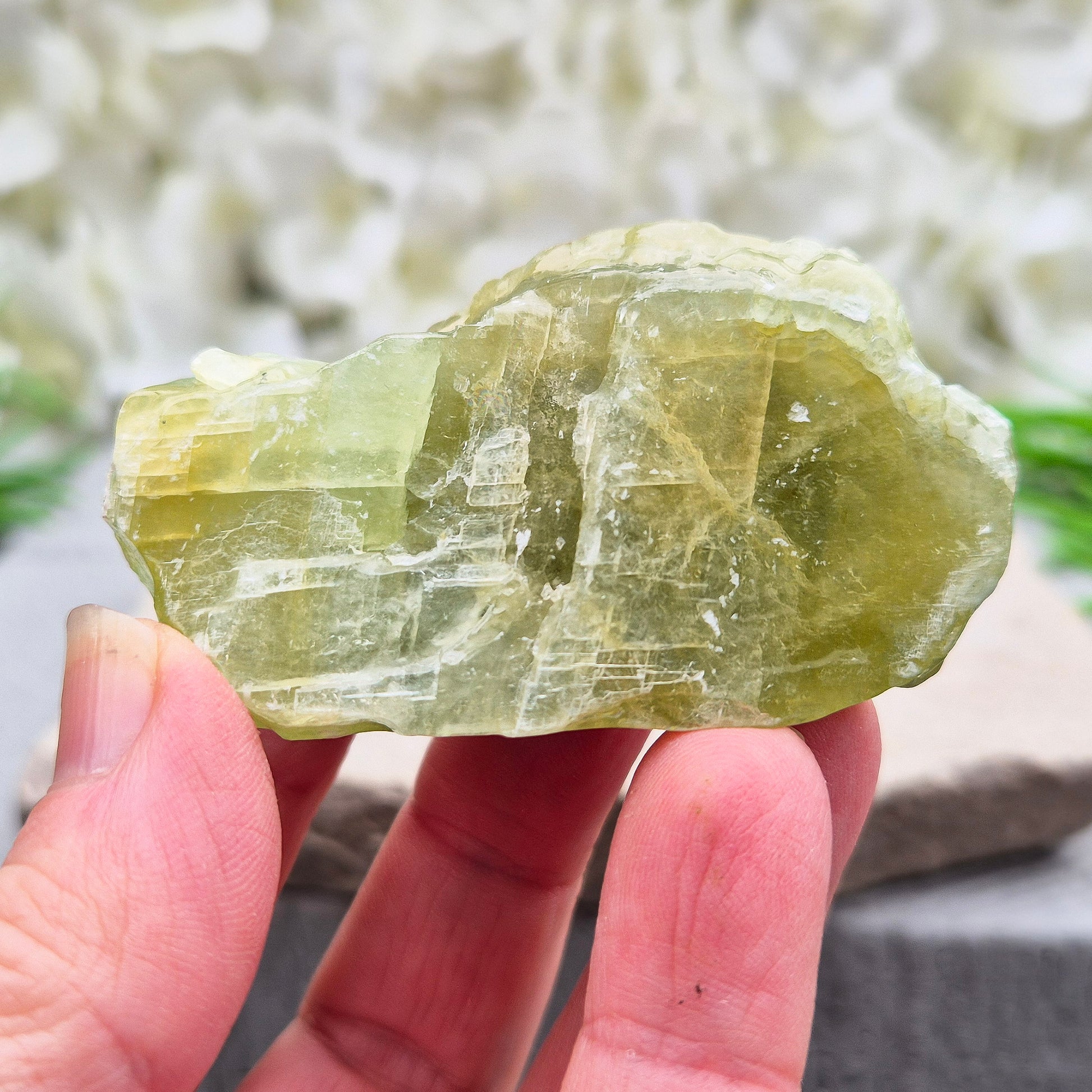 Natural Green Calcite chunk to support emotional release, fresh energy and a lighter mindset. A calming heart-centred stone for letting go and moving forward.