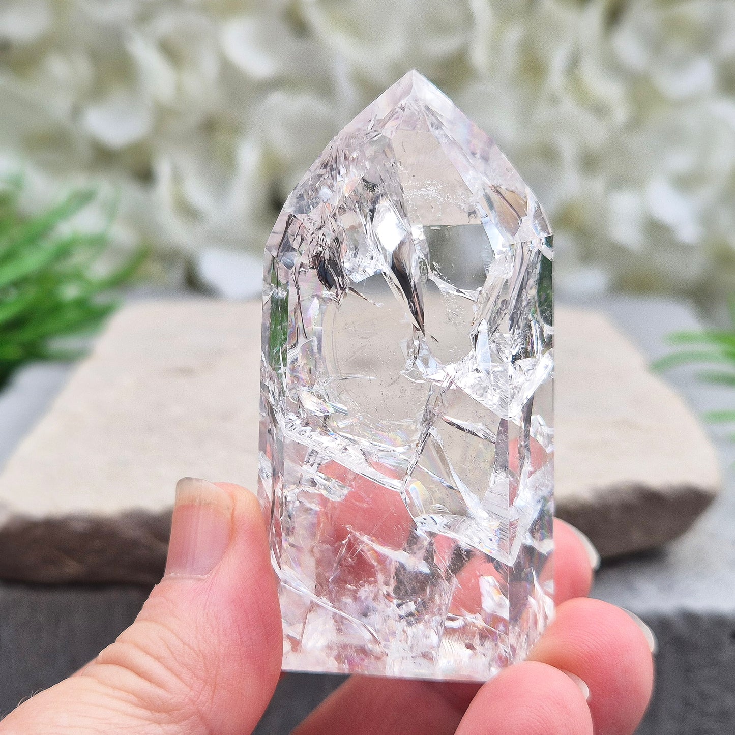 Fire and Ice Point, Rainbow Quartz Crystal Point