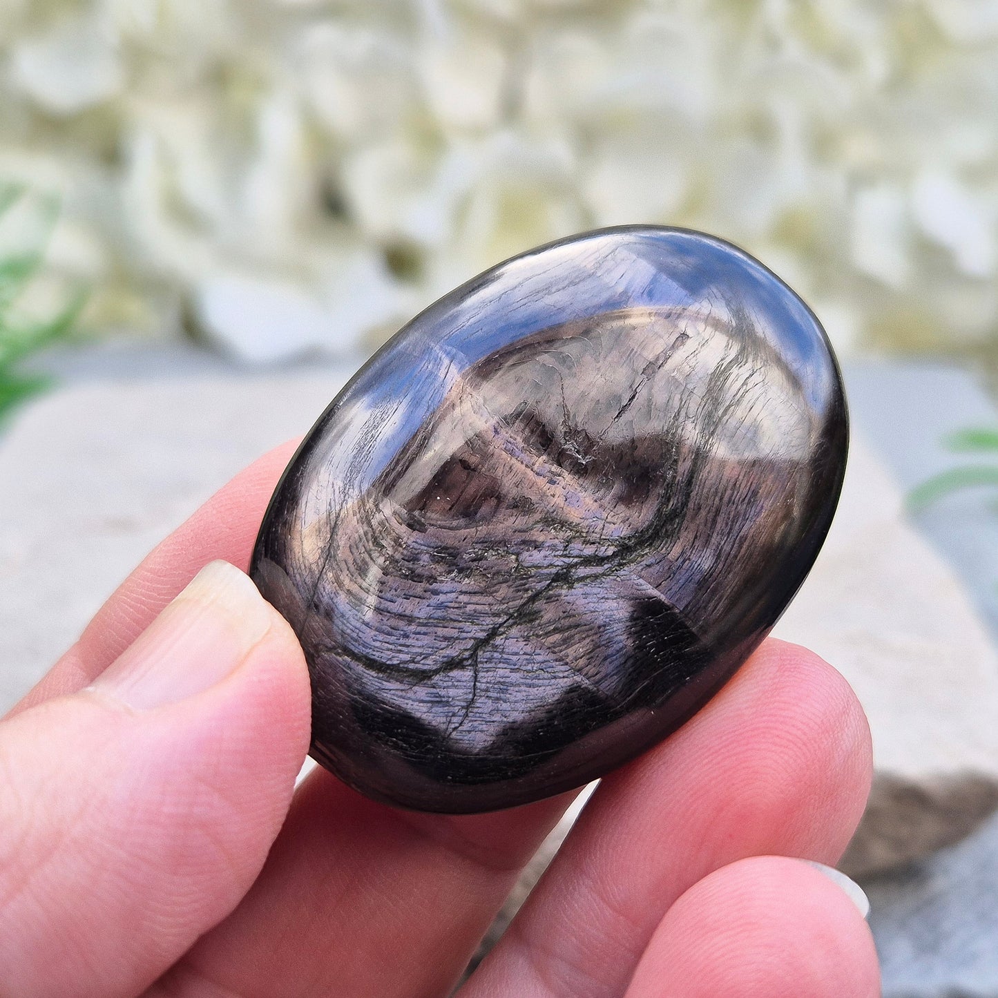 Violet Hypersthene Crystal Palm Stone