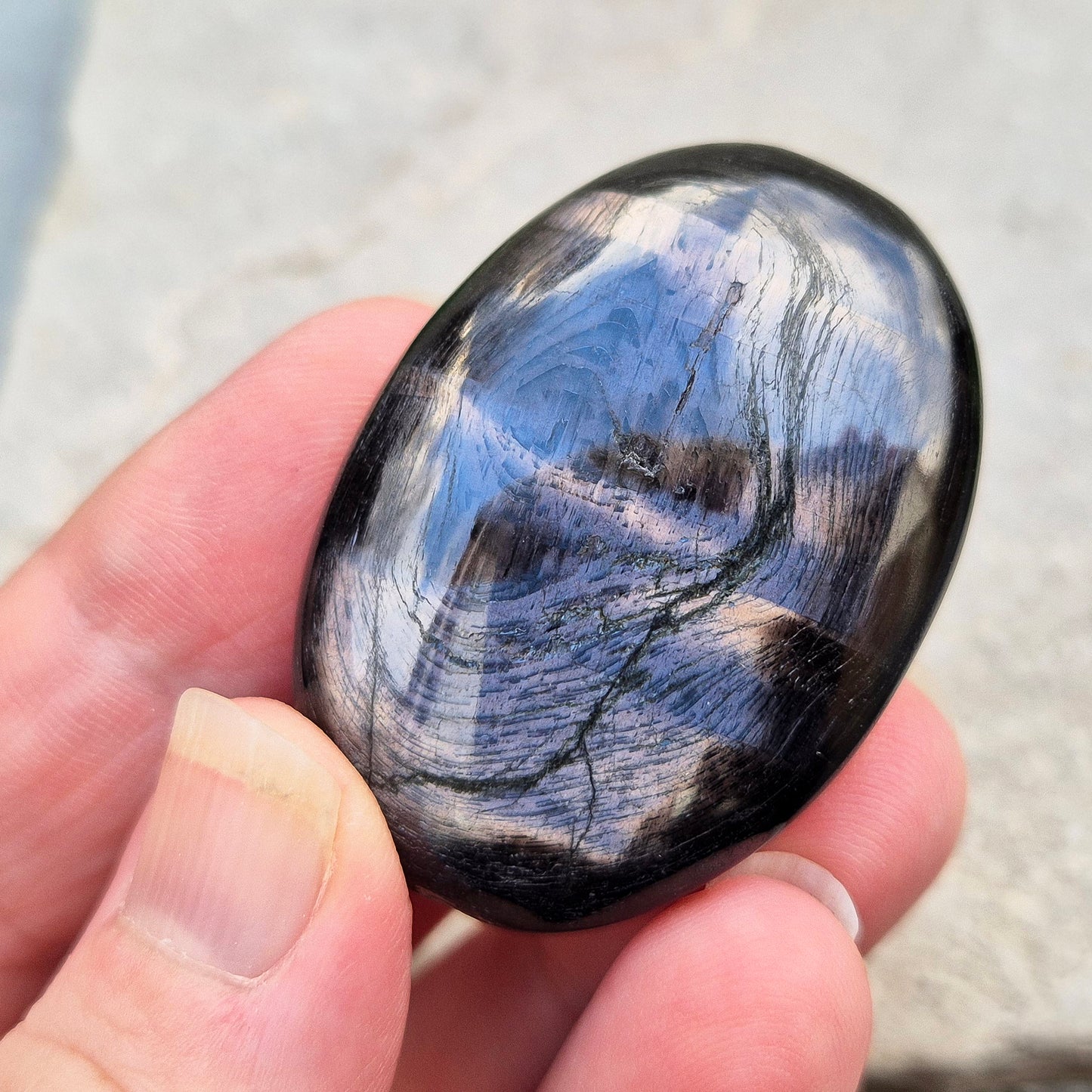 Violet Hypersthene Crystal Palm Stone