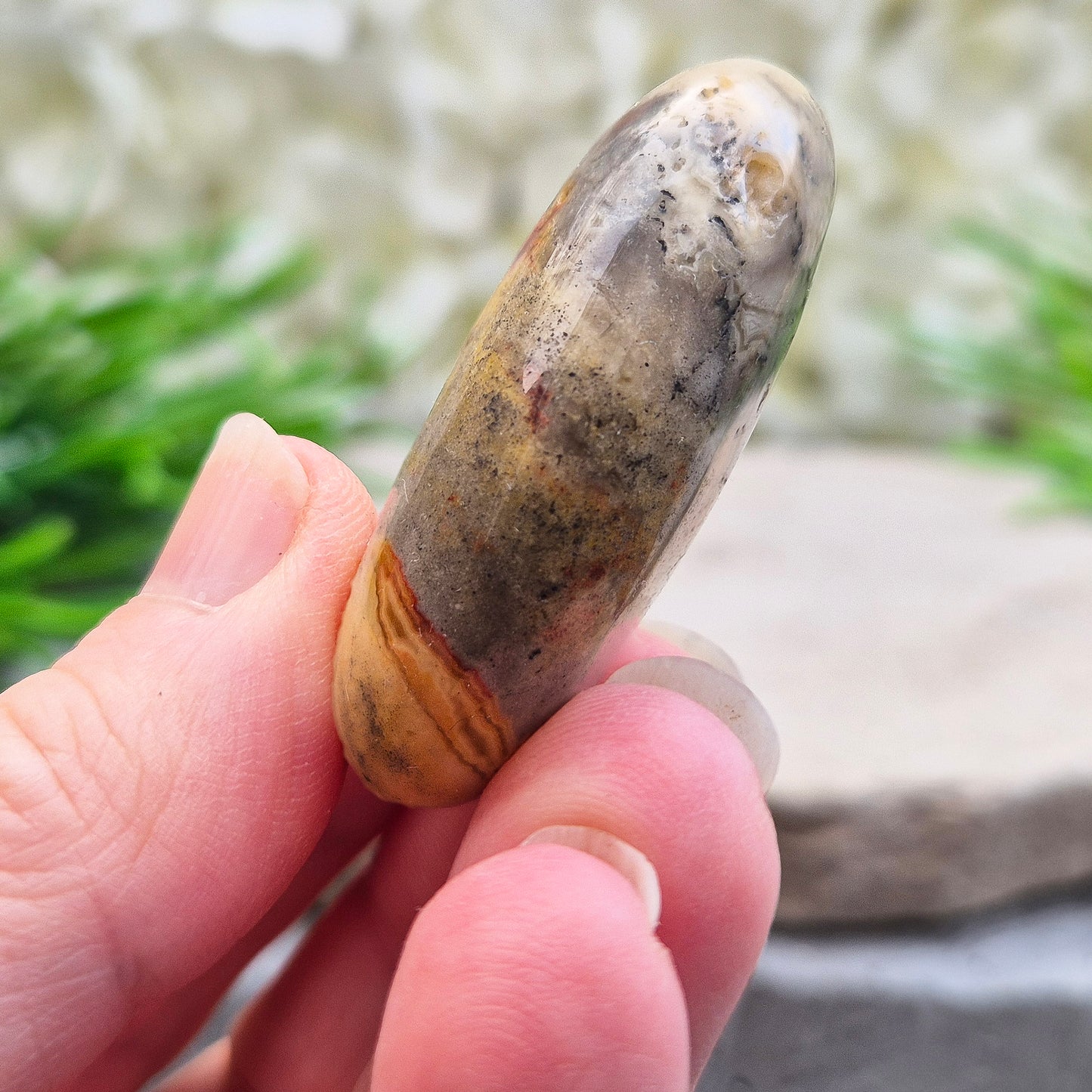 Discover natural Crazy Lace Agate palm stones from Mexico. Known for uplifting, grounding energy, optimism, emotional balance, and everyday positivity.