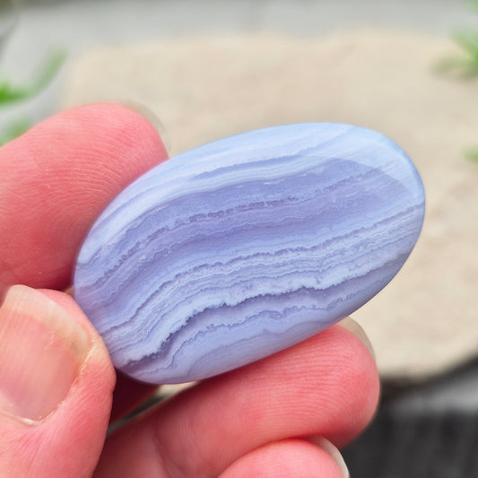 Blue Lace Agate Crystal Palm Stone
