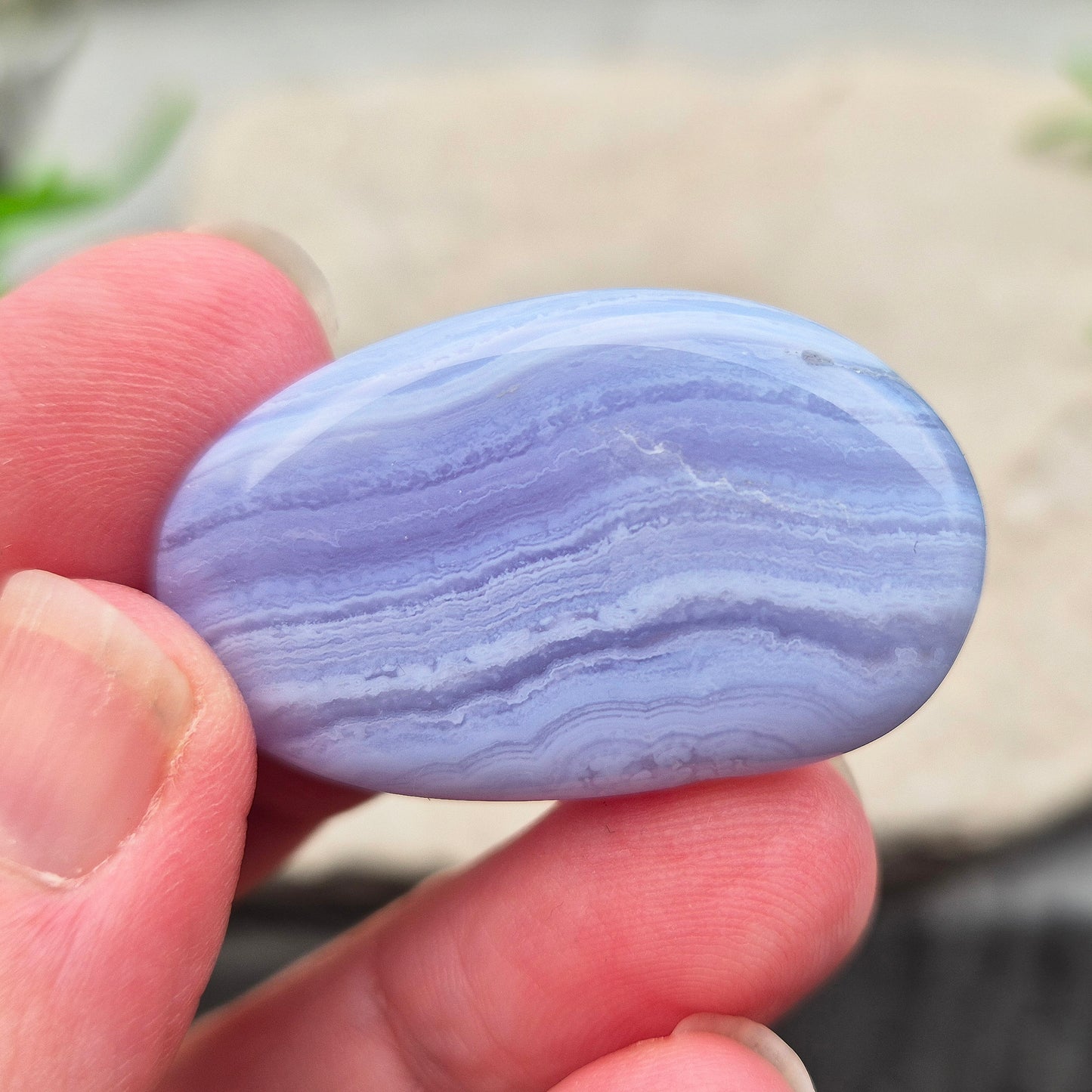 Blue Lace Agate Crystal Palm Stone