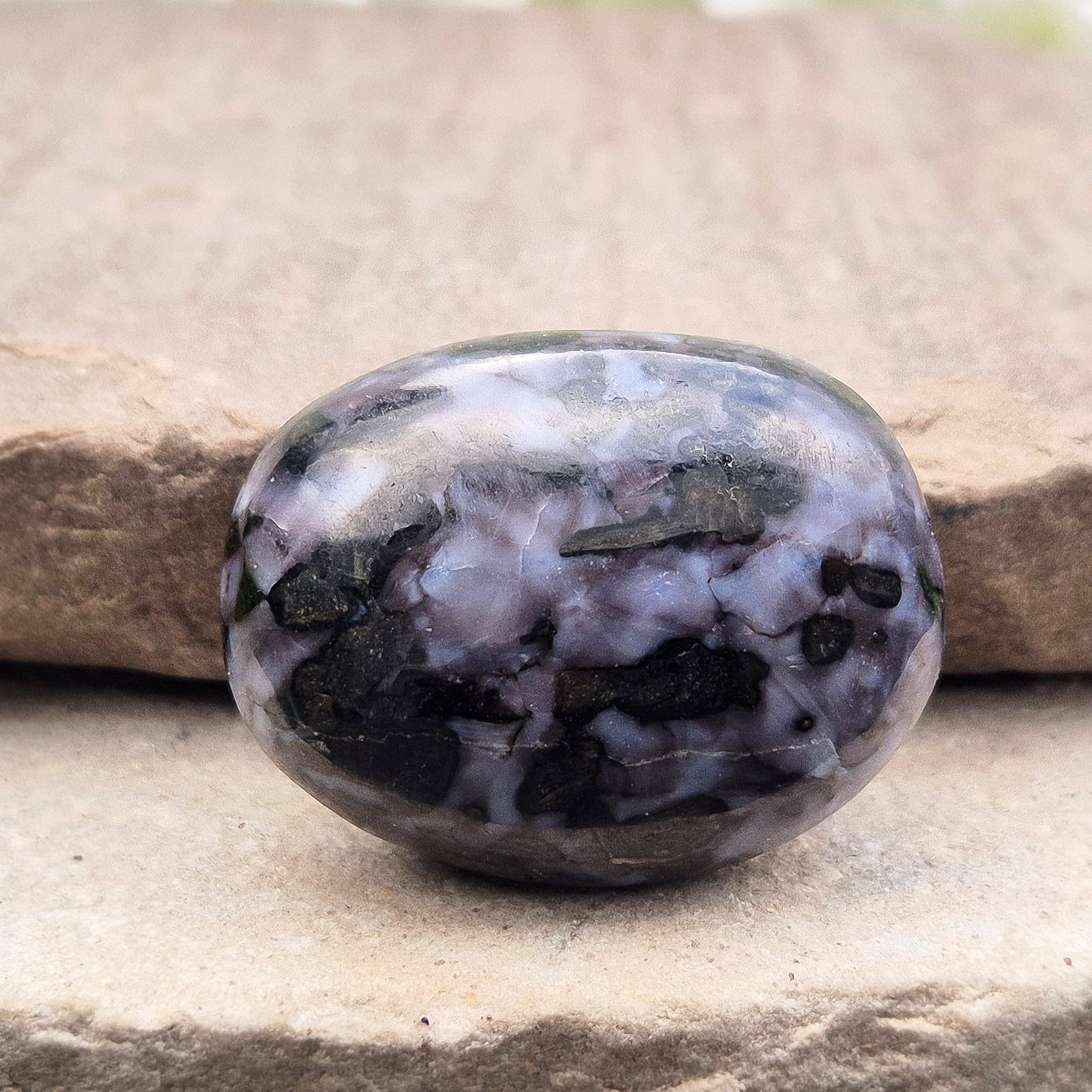 Mystic Merlinite (indigo gabbro) palm stone for energy work, intuition & emotional healing. Ideal for meditation, grounding & spiritual growth.
