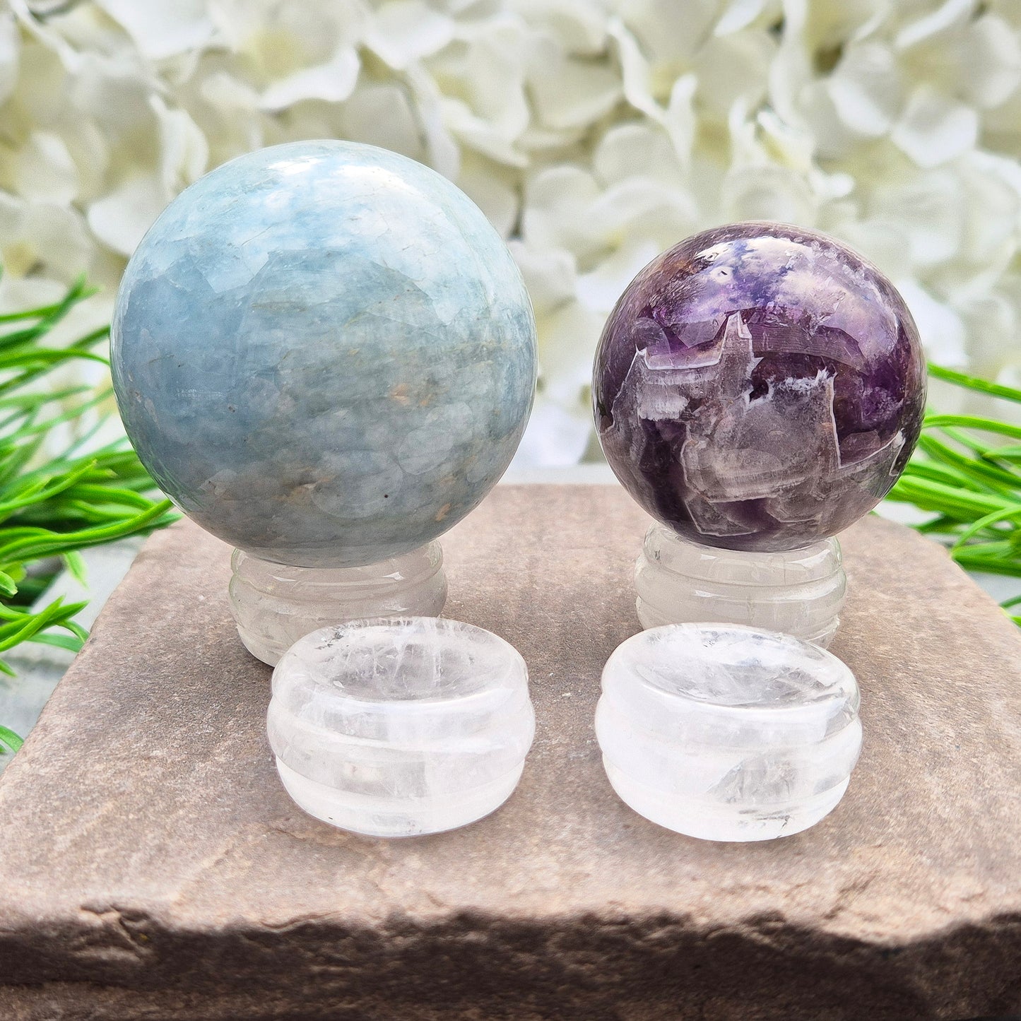 Polished Clear Quartz sphere holder made from natural Brazilian quartz. A bright, balanced display stand for crystal balls and collectors.