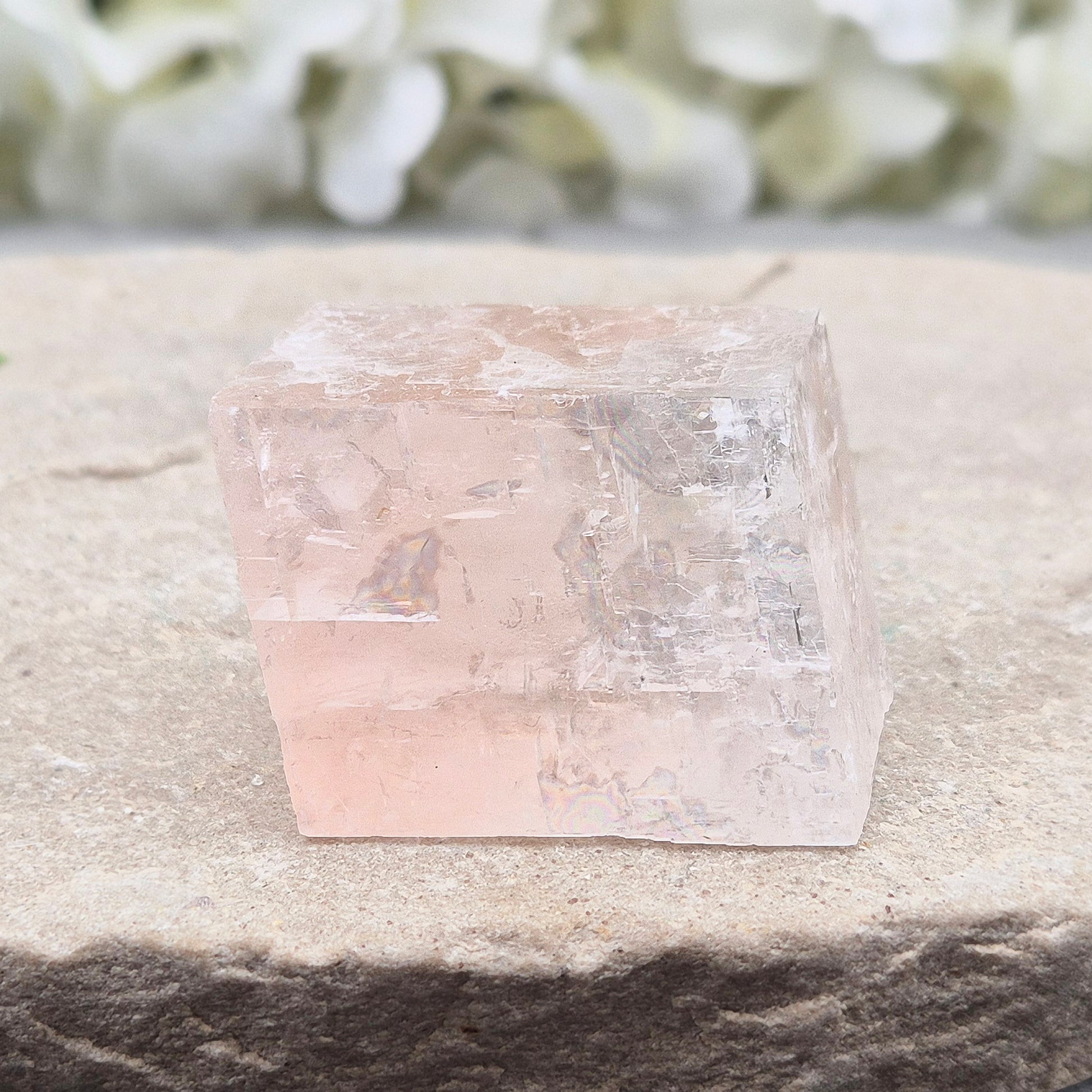 Pale pink watermelon calcite, no green hues, from Mexico. Ideal for heart chakra support, emotional calm, and gentle self-care with nurturing energy.