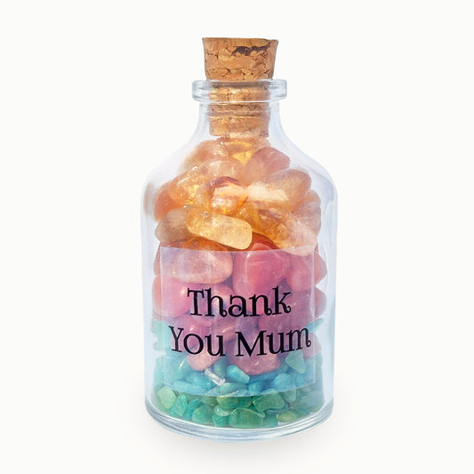 Thank You Mum — an uplifting crystal blend with Citrine, Carnelian and Amazonite. A cheerful gift to show appreciation, encouragement, and love.