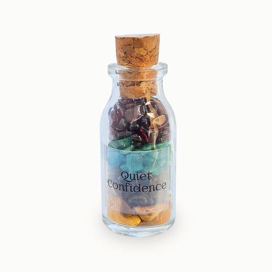 Quiet Confidence Crystal Blend (15ml). Crystals in a bottle