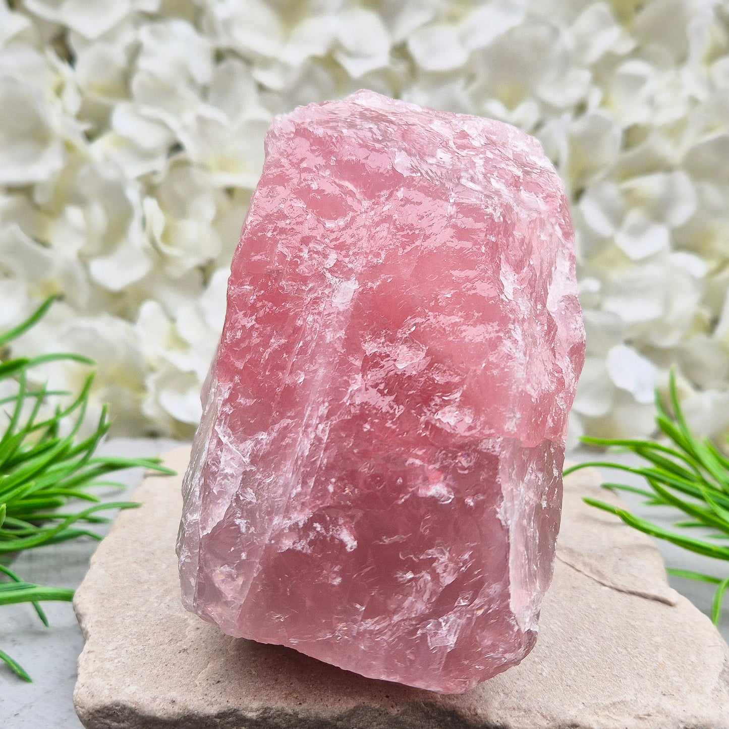 Natural Rose Quartz crystal from Namibia. Gentle stone of love that brings calm, emotional support, balance, and unconditional self-love.