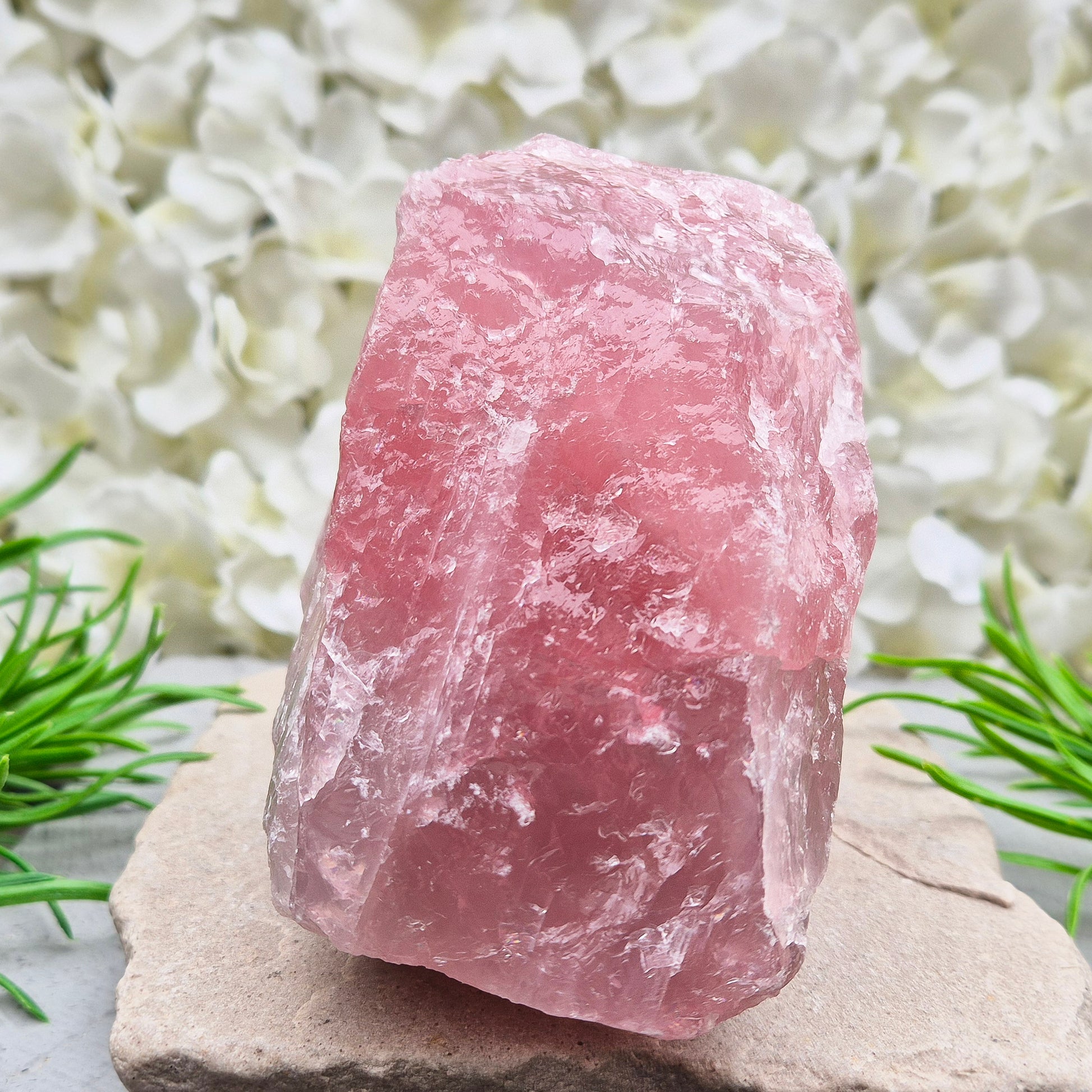 Natural Rose Quartz crystal from Namibia. Gentle stone of love that brings calm, emotional support, balance, and unconditional self-love.