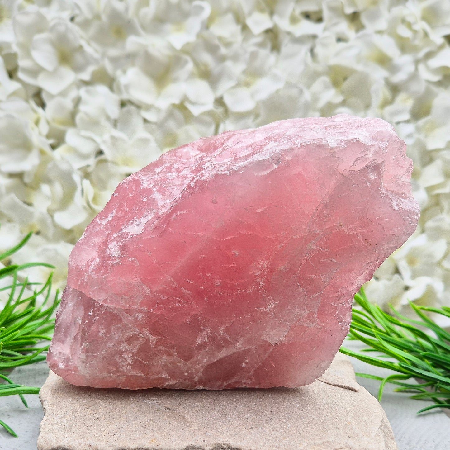Natural Rose Quartz crystal from Namibia. Gentle stone of love that brings calm, emotional support, balance, and unconditional self-love.