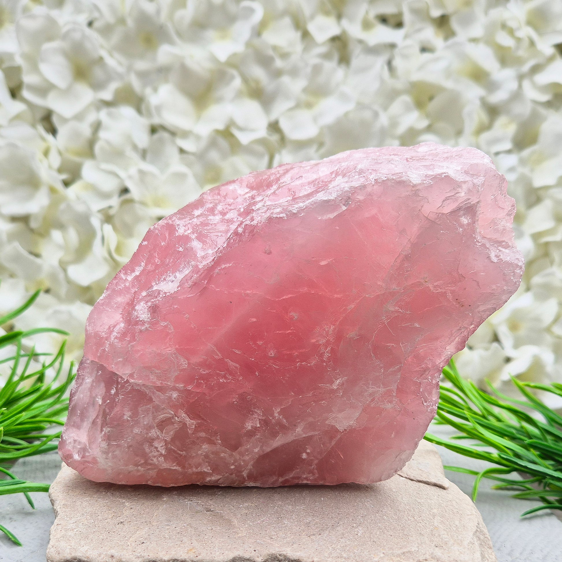 Natural Rose Quartz crystal from Namibia. Gentle stone of love that brings calm, emotional support, balance, and unconditional self-love.