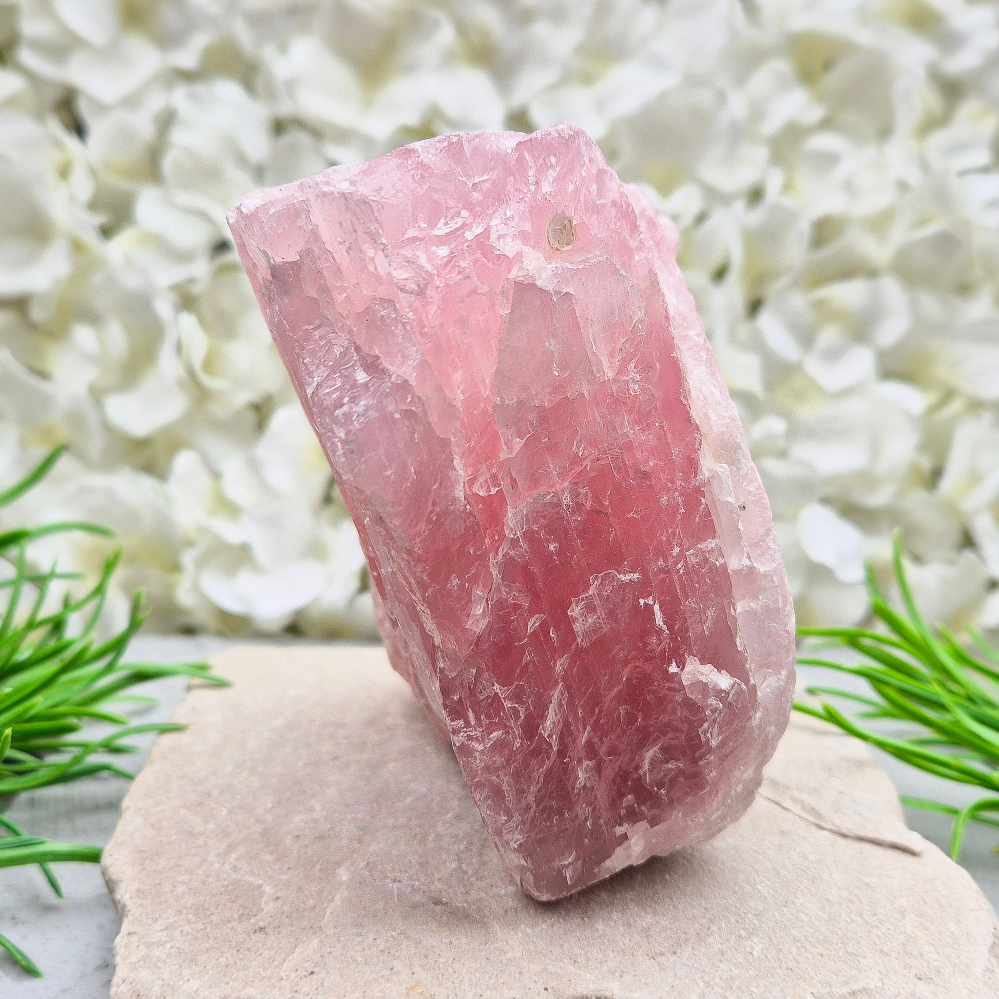 Natural Rose Quartz crystal from Namibia. Gentle stone of love that brings calm, emotional support, balance, and unconditional self-love.