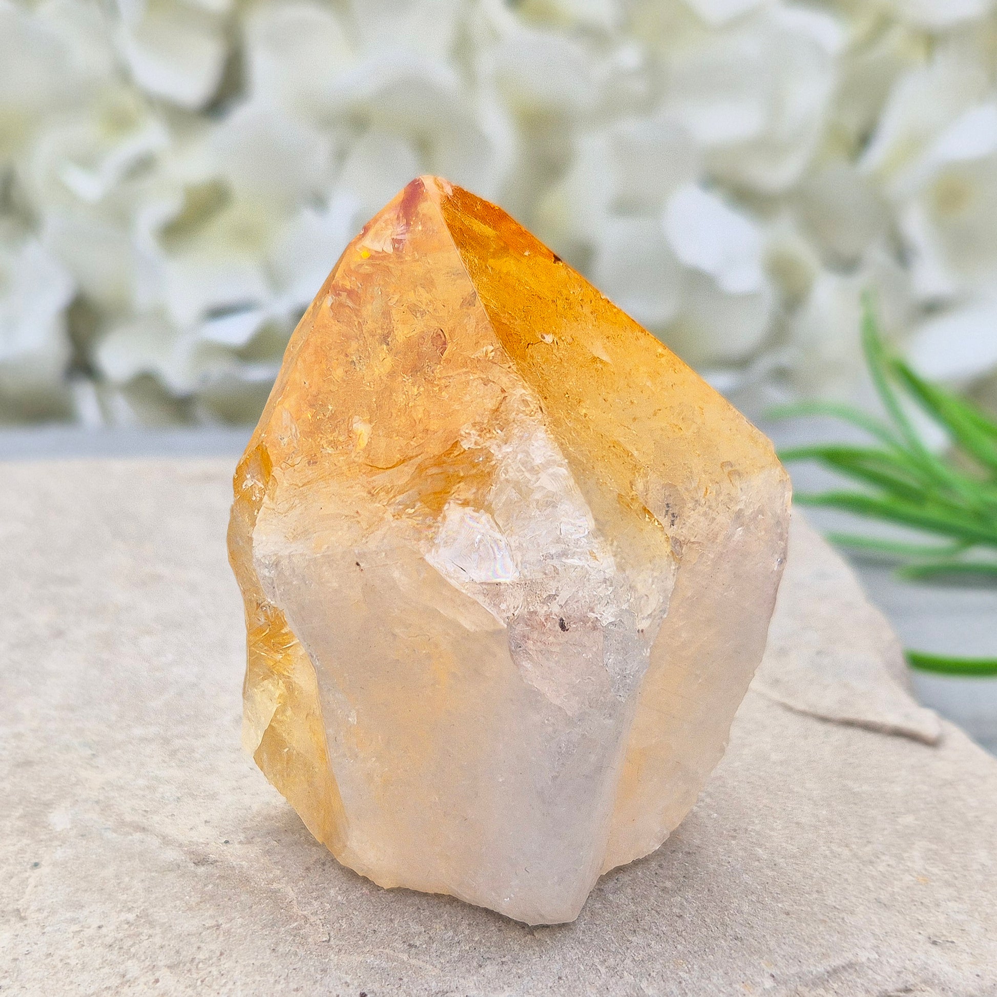 Citrine Crystal Standing Point. A stone to attract joy, success and abundance. Used to motivate, give confidence and feel more positive about yourself. 